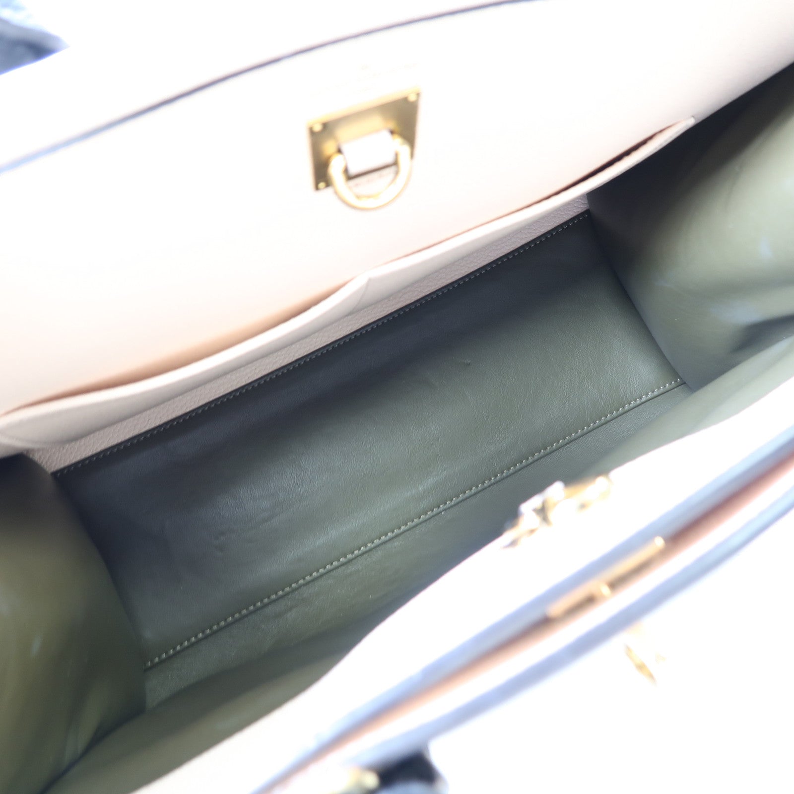 LOUIS VUITTON 牛皮皮革City Steamer金扣手挽肩背兩用袋綠色/米色/黑色