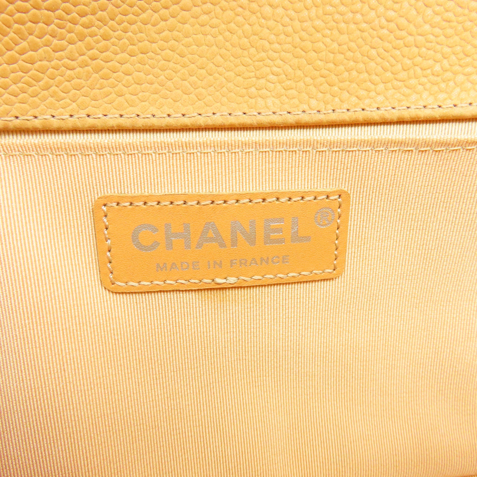 CHANEL 【激減優惠】菱格Caviar皮革Boy 25銀扣鏈帶肩背袋淺橙色