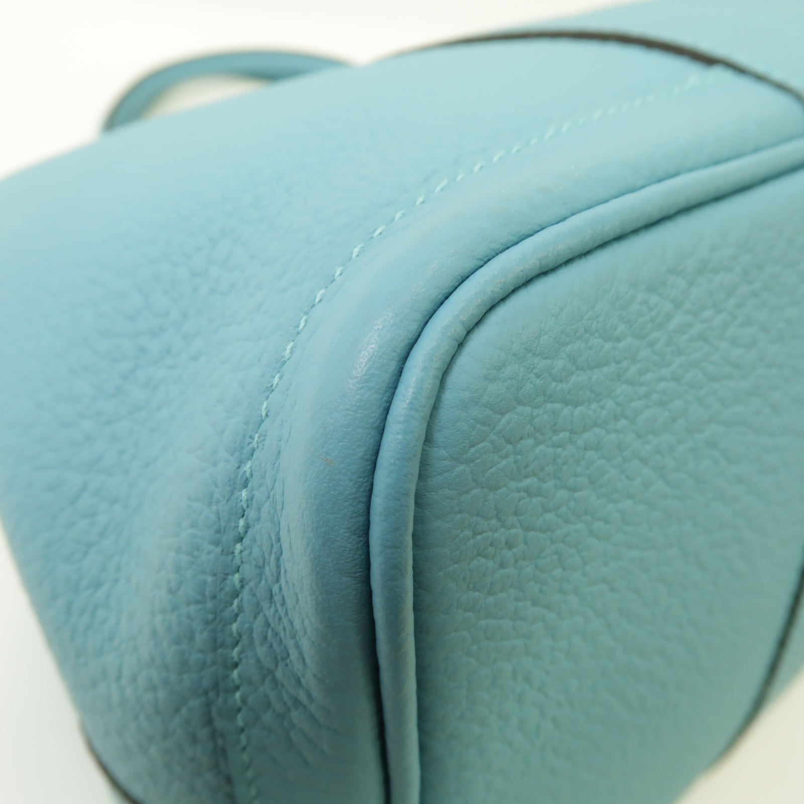 HERMES Country皮革Garden Party PM銀扣手挽袋Bleu-Atoll藍色