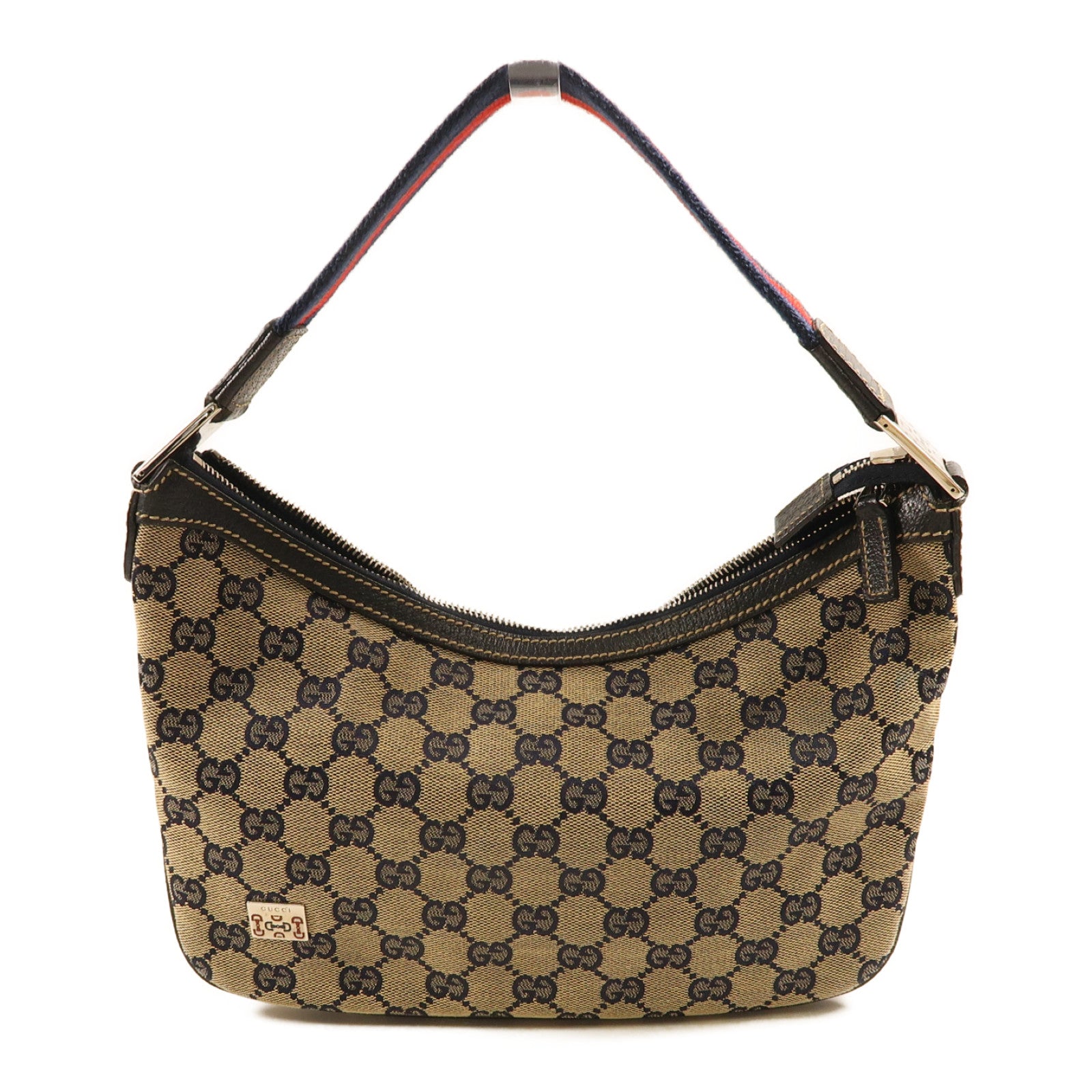 GUCCI 帆布Shoulder Bag銀扣肩背袋藍色