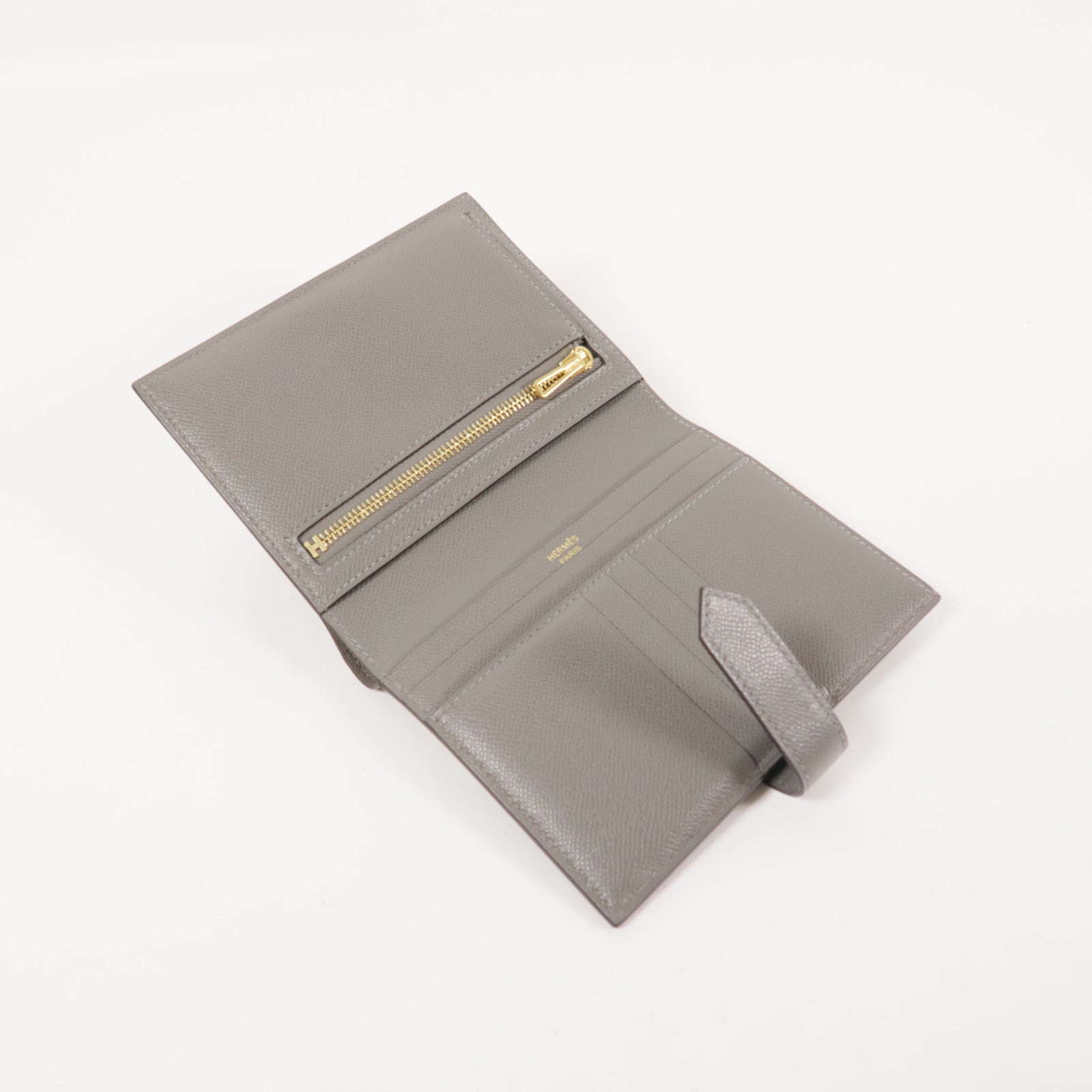 HERMES Madame皮革Bearn Compact Wallet金扣錢包
