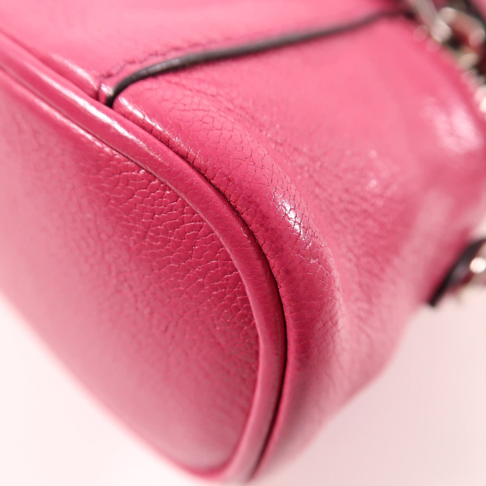Miu Miu 牛皮皮革2 Way Shoulder銀扣手挽肩背兩用袋粉紅色