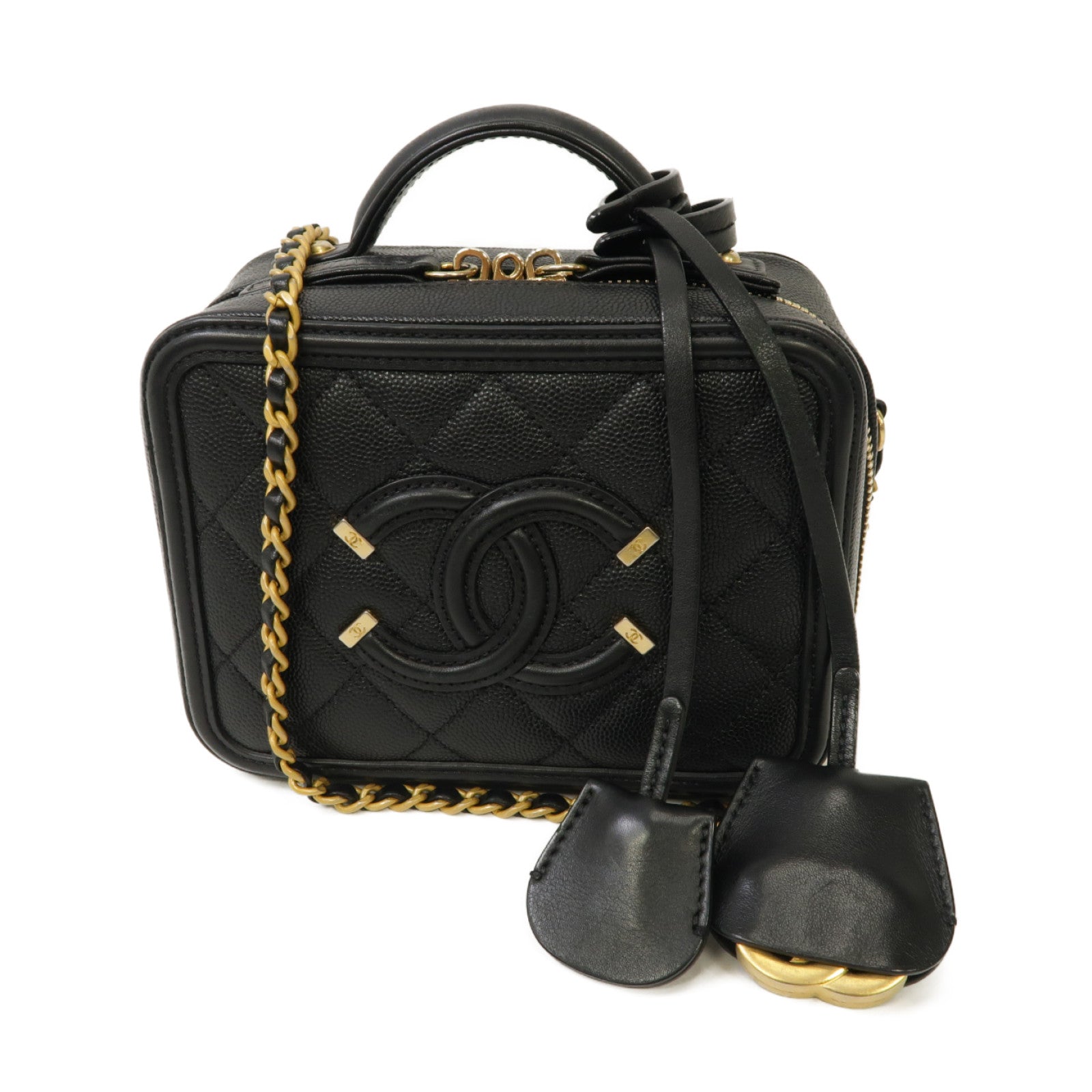 CHANEL 【激減優惠】菱格Caviar皮革Vanity Case金扣手挽肩背兩用袋黒色