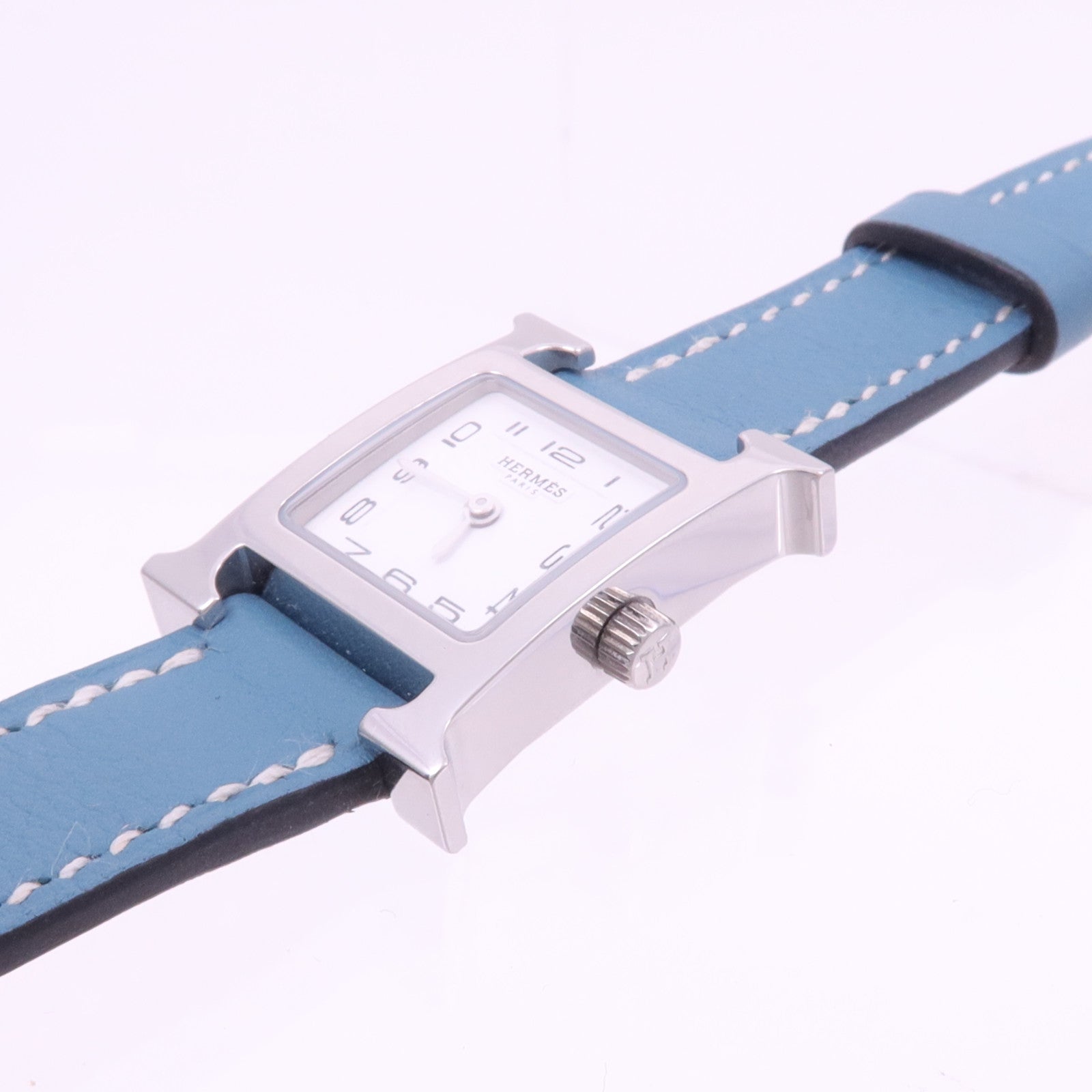 HERMES Heure H Watch不鏽鋼/皮革手錶石英機芯白色