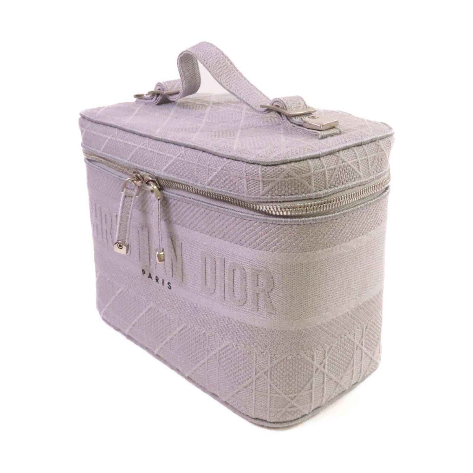 Dior 帆布Vanity Case Bag銀扣手挽袋灰色
