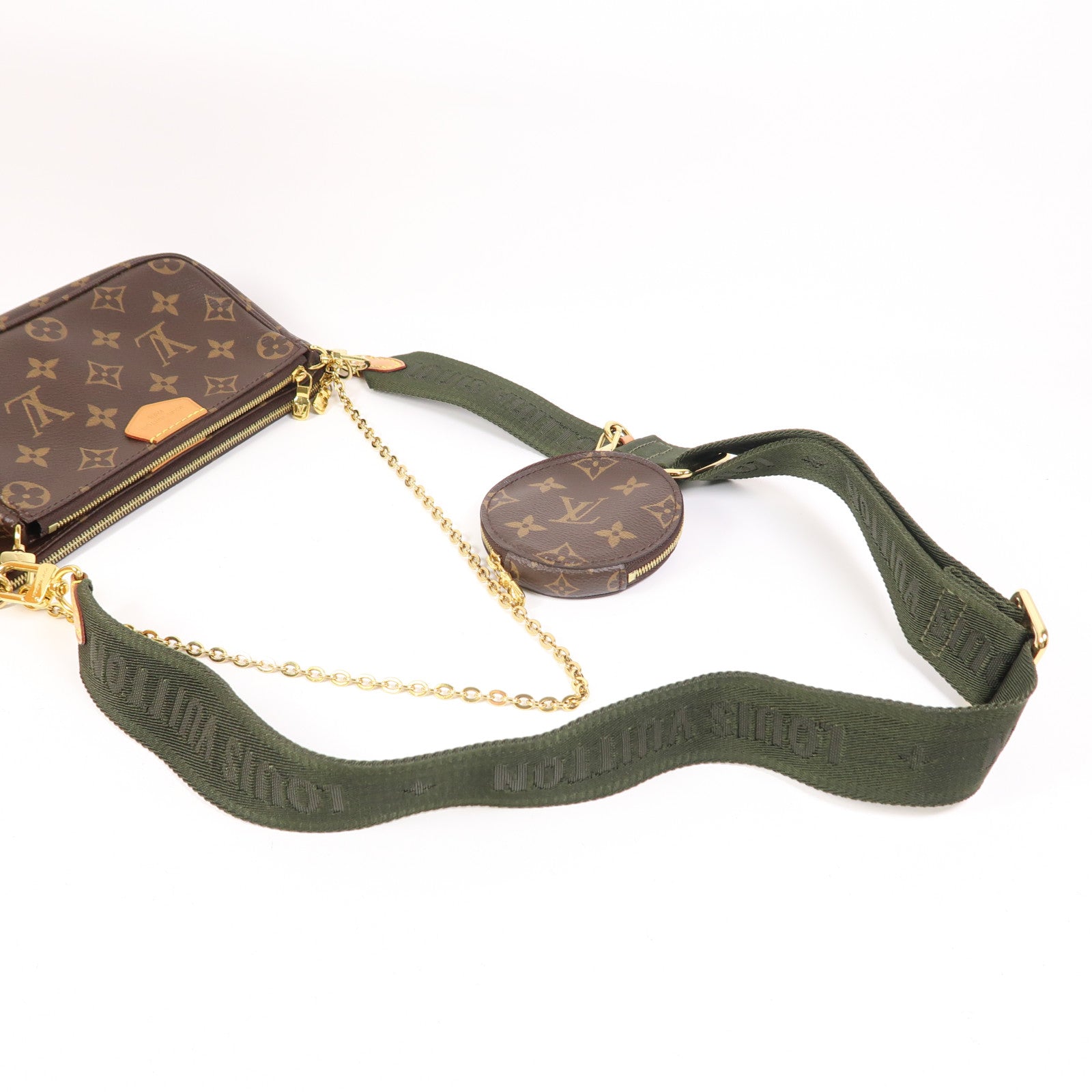 LOUIS VUITTON Monogram Multi Pochette Accessoires金扣肩背袋棕色