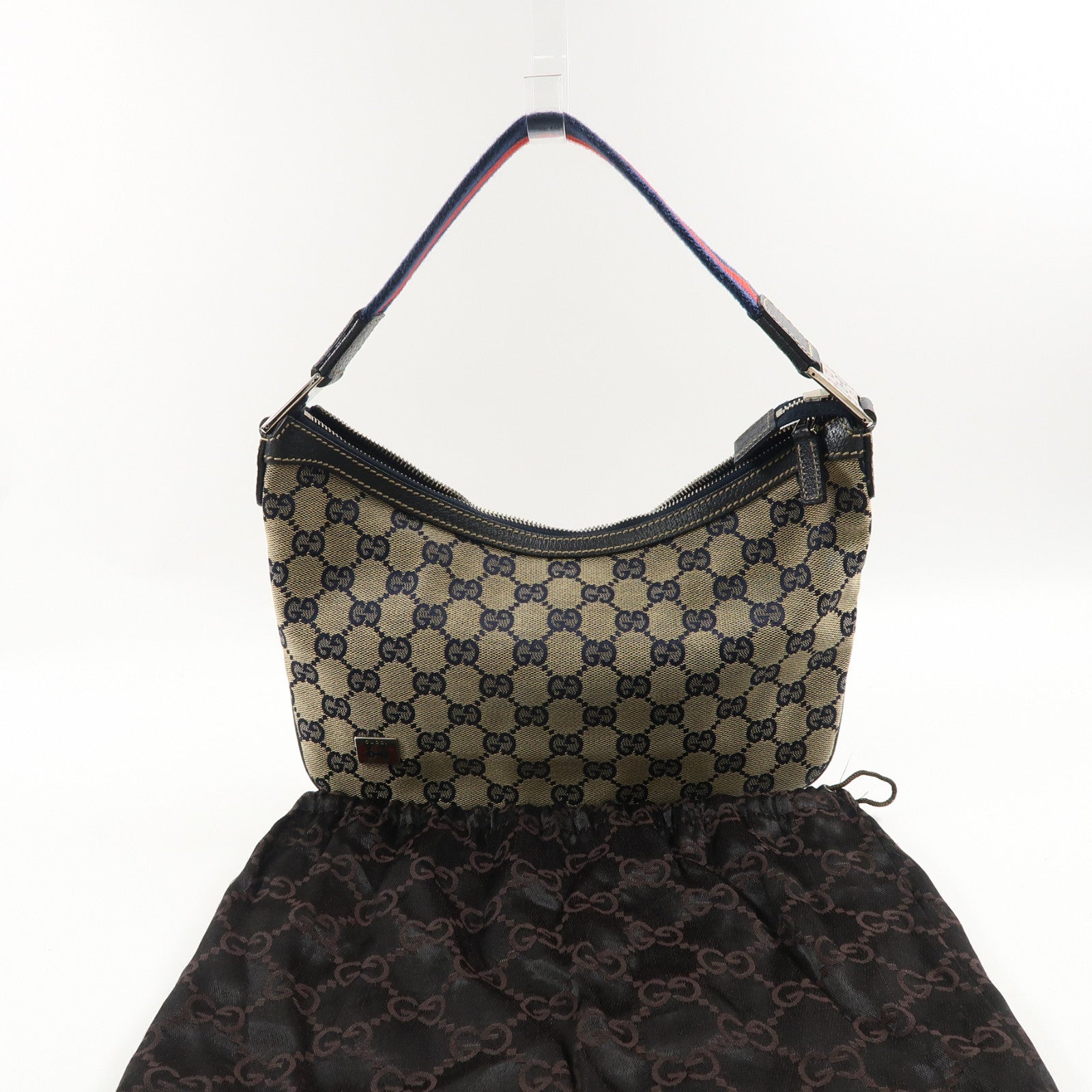 GUCCI 帆布Shoulder Bag銀扣肩背袋藍色