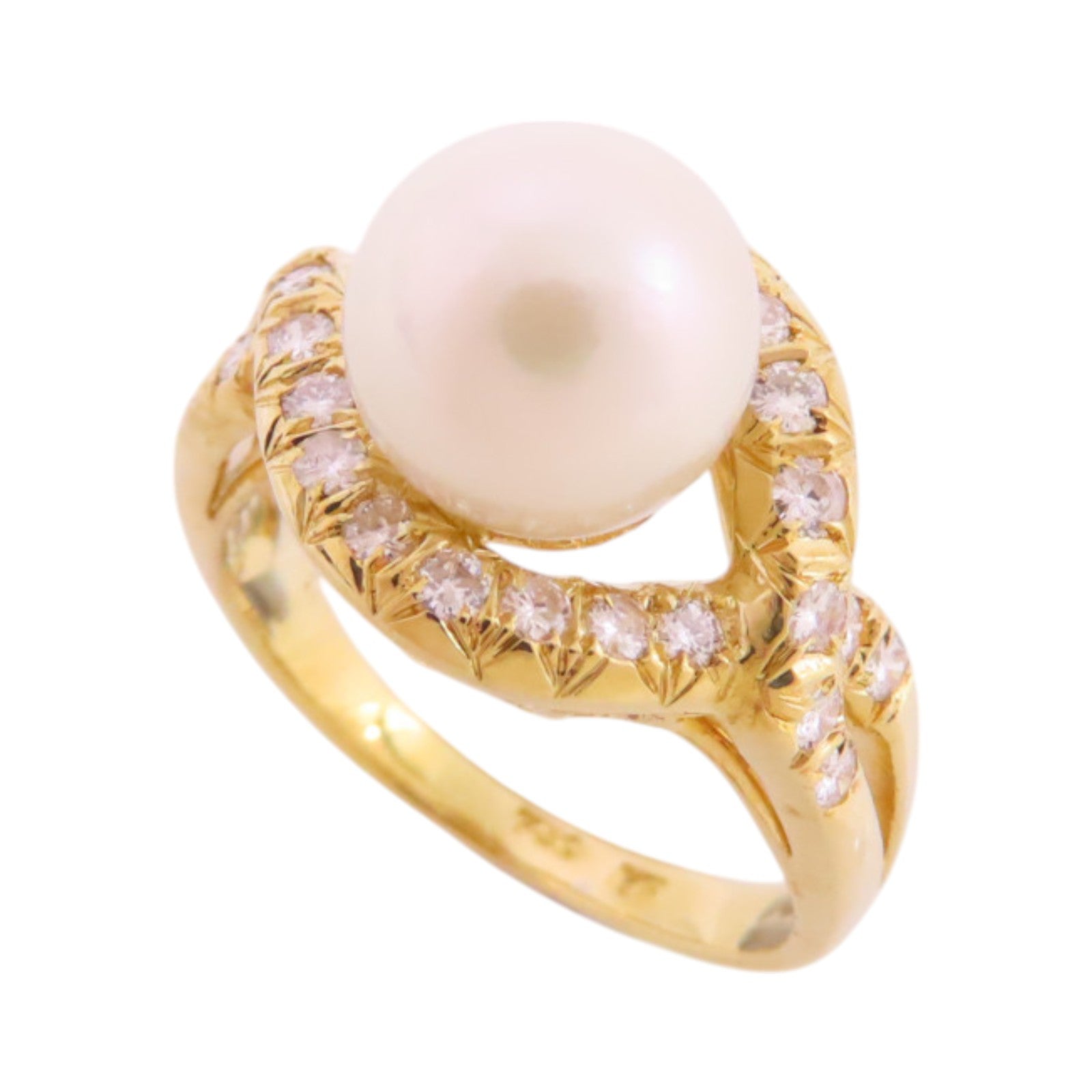 JEWELRY Pearl Diamond Ring US#4.25 18K Yellow Gold