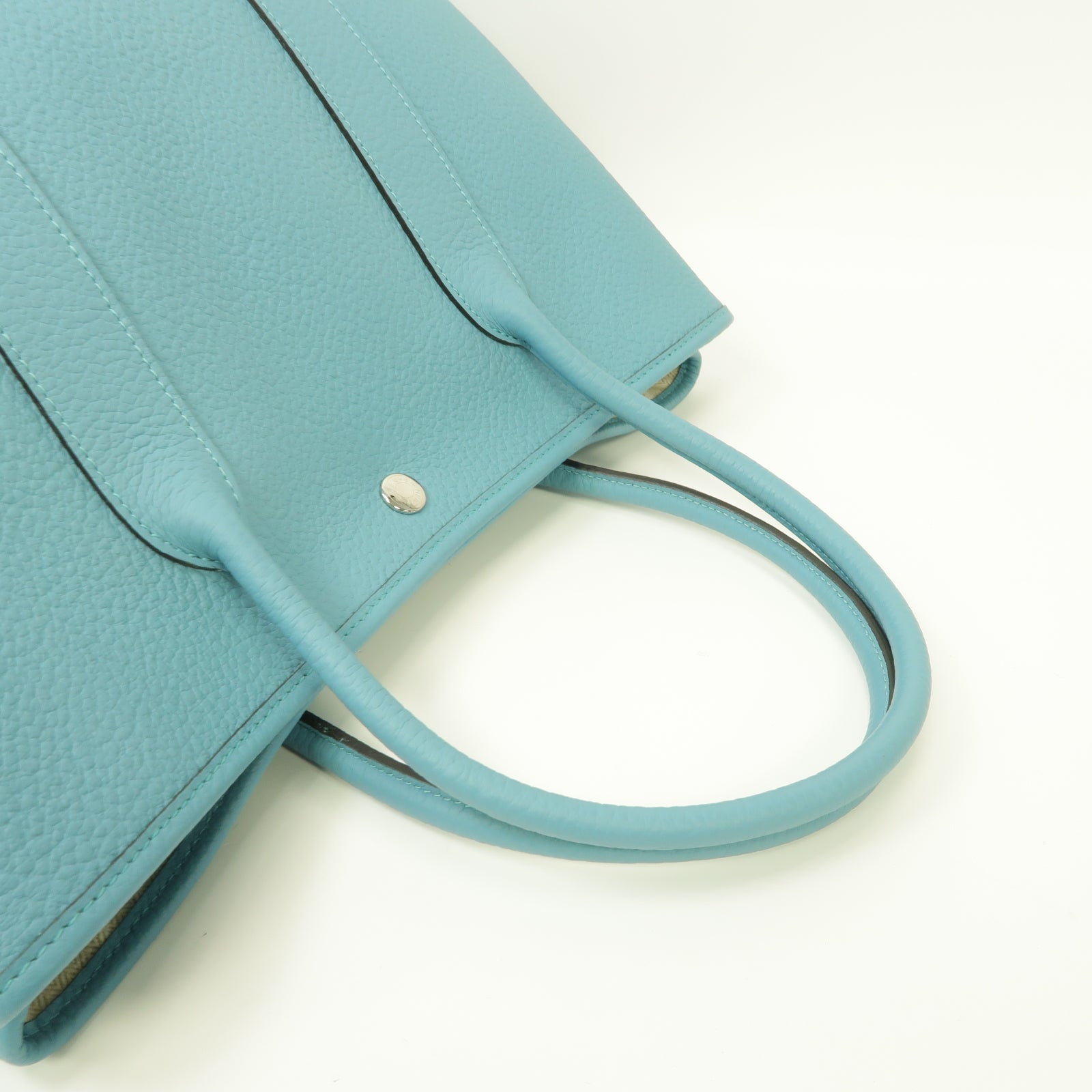 HERMES Country皮革Garden Party PM銀扣手挽袋Bleu-Atoll藍色