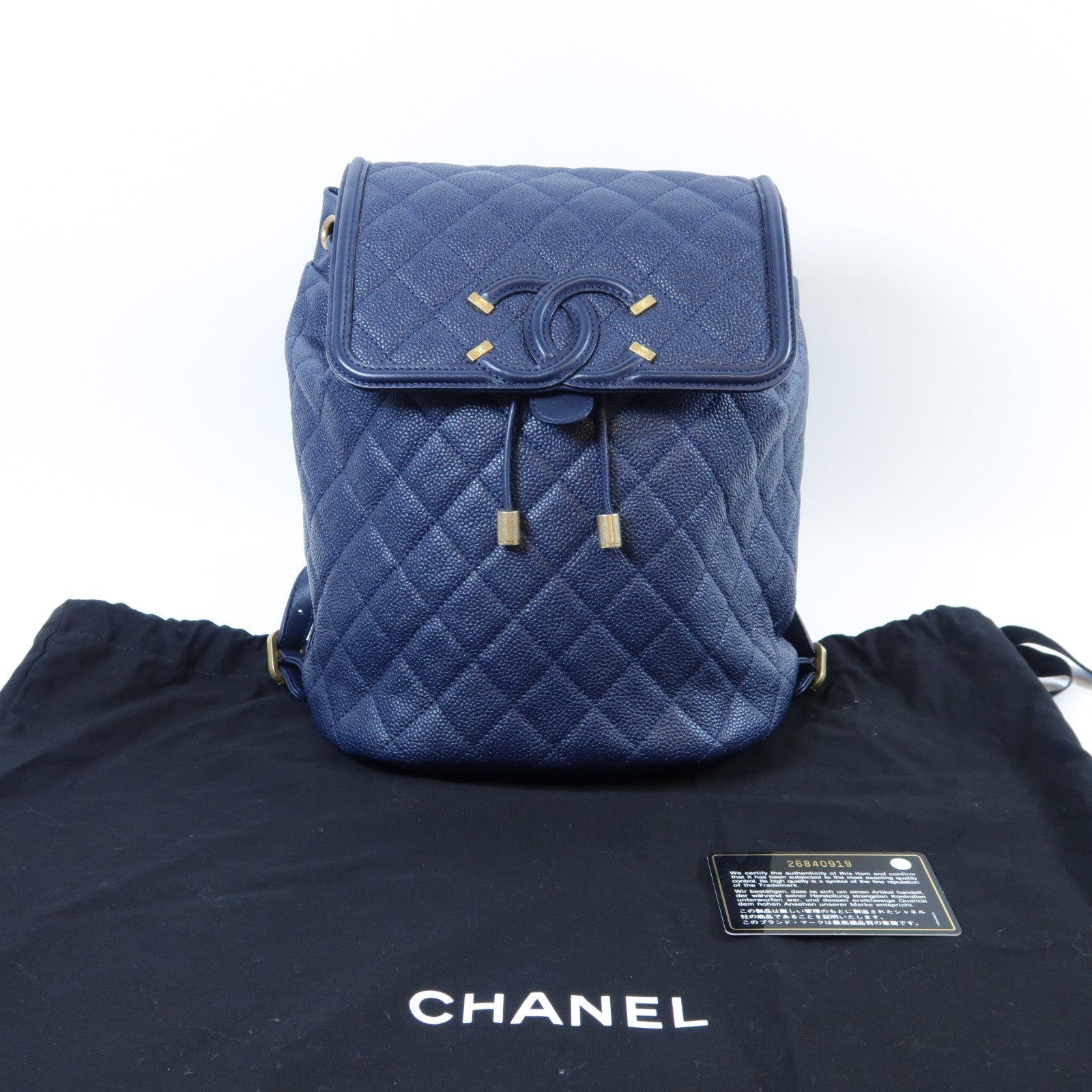 CHANEL 【激減優惠】菱格Caviar皮革Backpack金扣鏈帶背包藍色