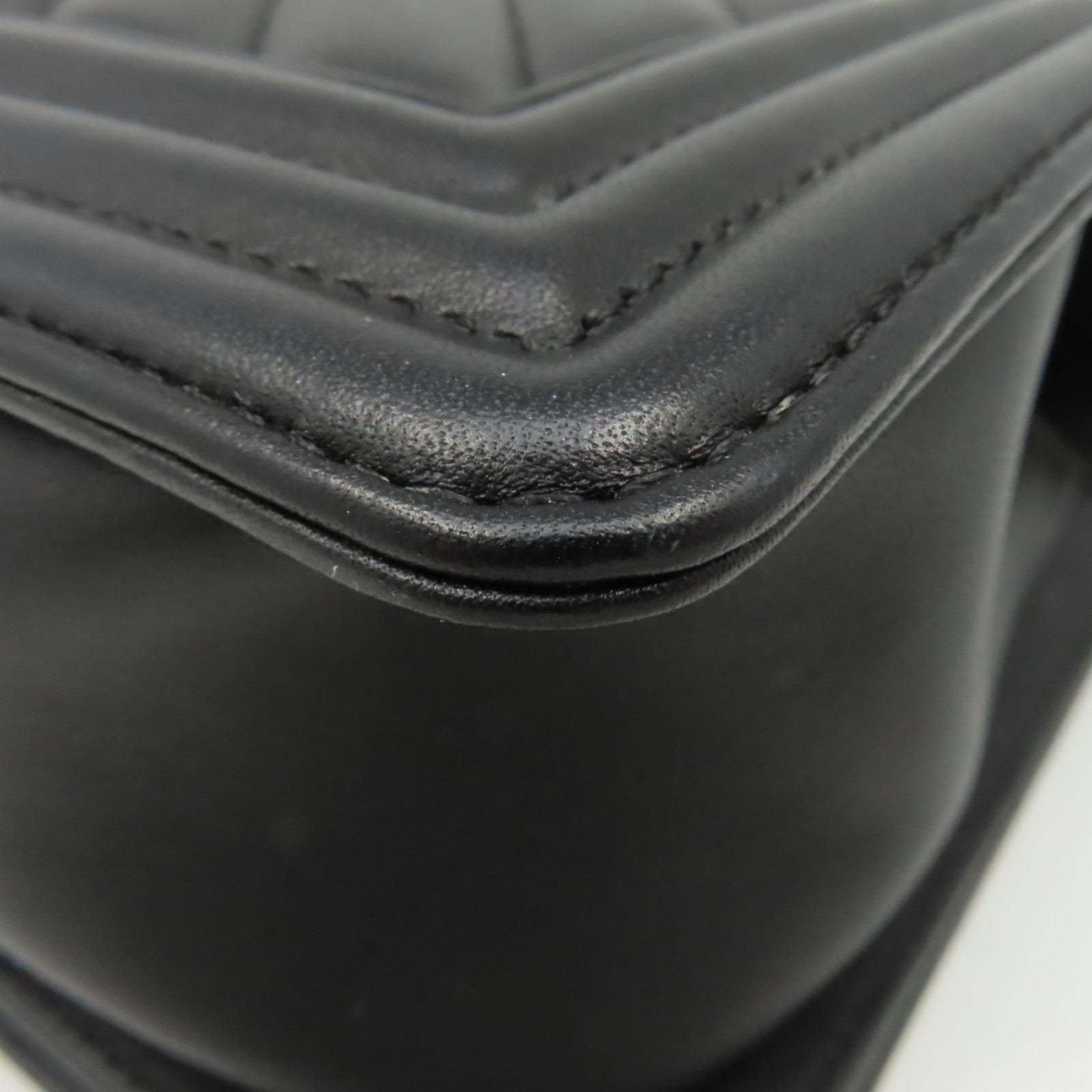 CHANEL 【激減優惠】斜紋羊皮皮革Boy Chanel 25cmShoulder Bag金扣鏈帶肩背袋黑色