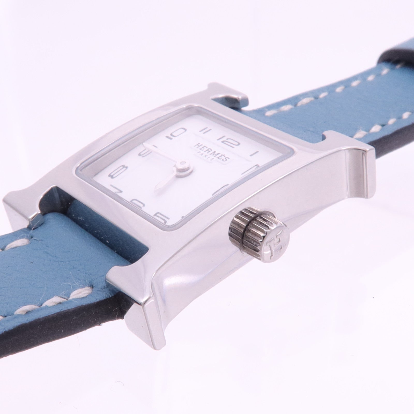 HERMES Heure H Watch不鏽鋼/皮革手錶石英機芯白色