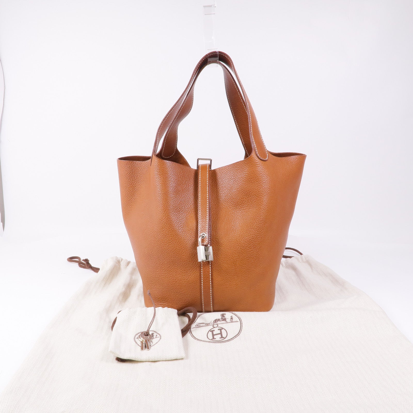 HERMES Fauve Barenia皮革Picotin MM銀扣手挽袋Gold