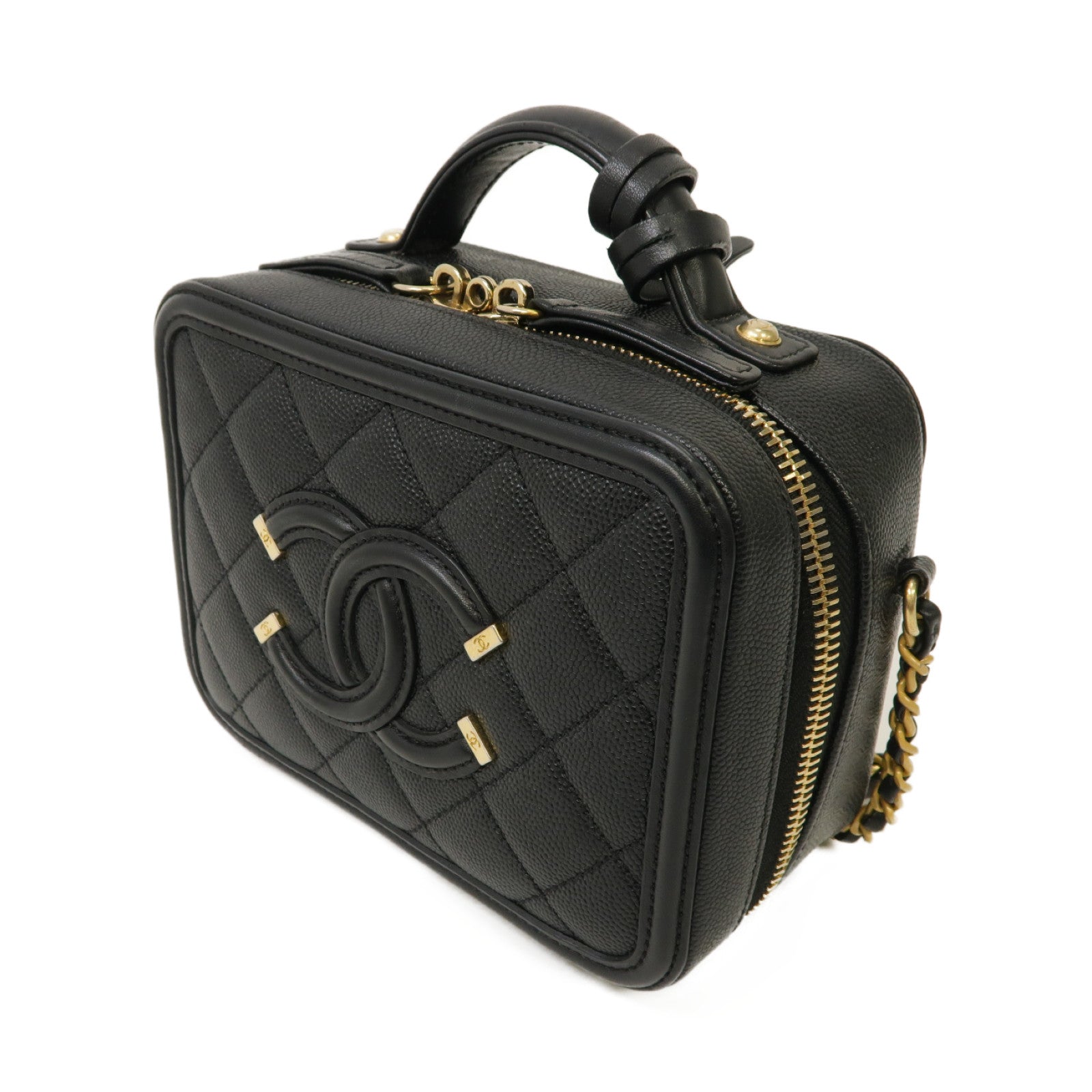 CHANEL 【激減優惠】菱格Caviar皮革Vanity Case金扣手挽肩背兩用袋黒色