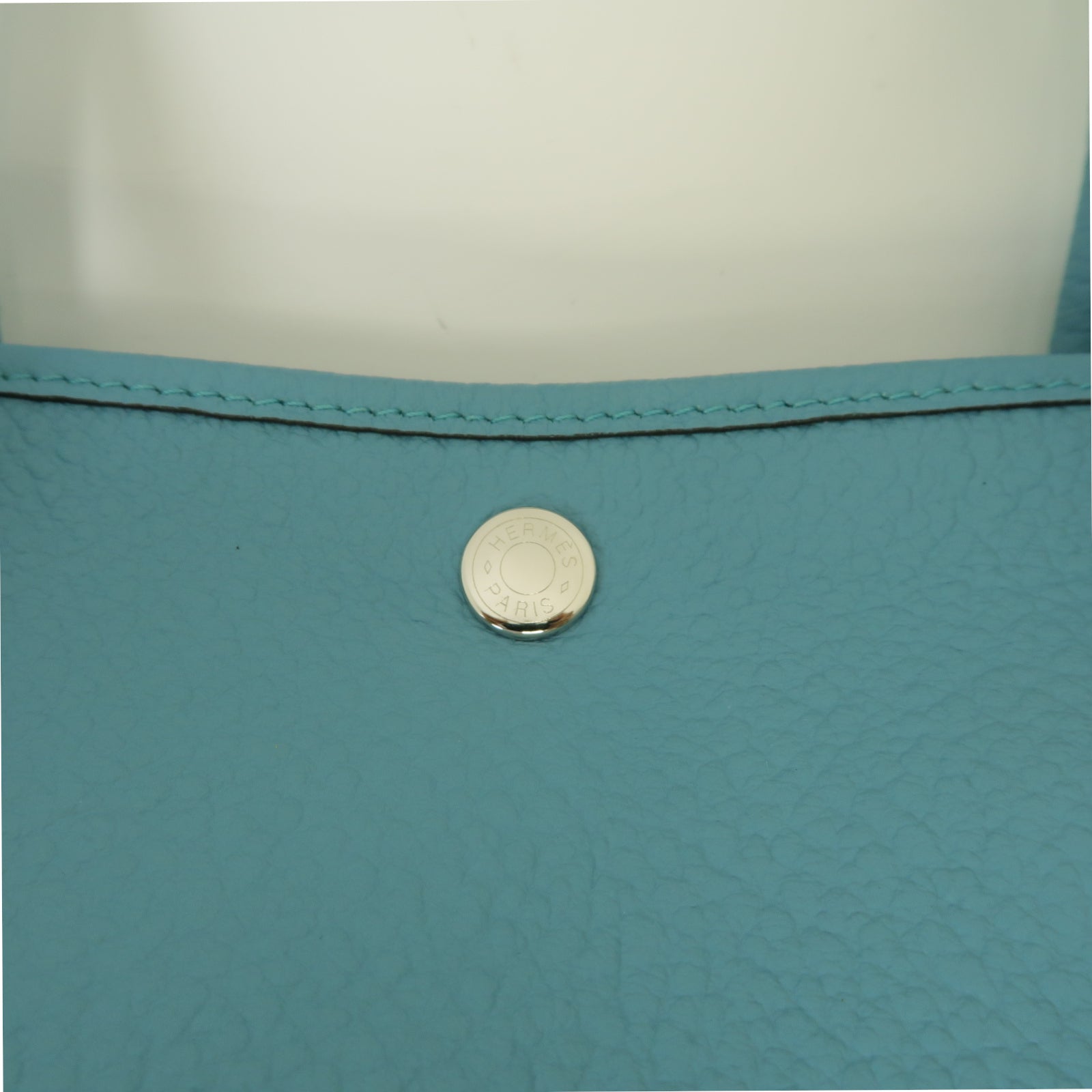 HERMES Country皮革Garden Party PM銀扣手挽袋Bleu-Atoll藍色