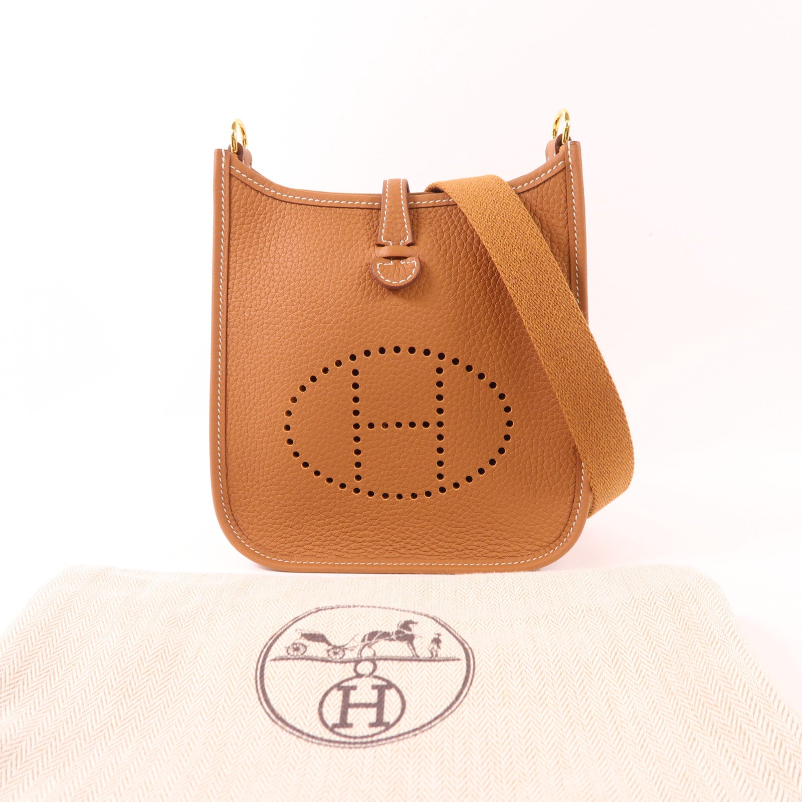 HERMES Clemence皮革Evelyne TPM金扣肩背袋37 Gold