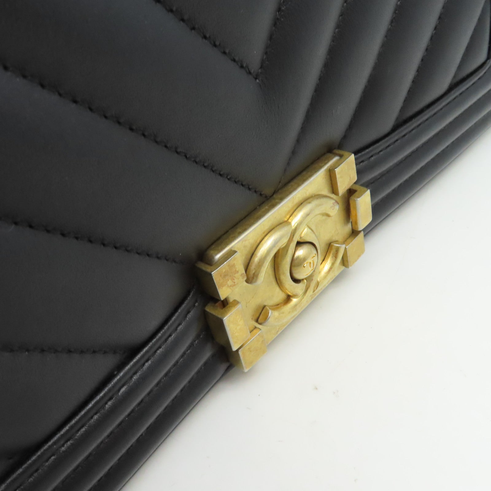 CHANEL 【激減優惠】斜紋羊皮皮革Boy Chanel 25cmShoulder Bag金扣鏈帶肩背袋黑色