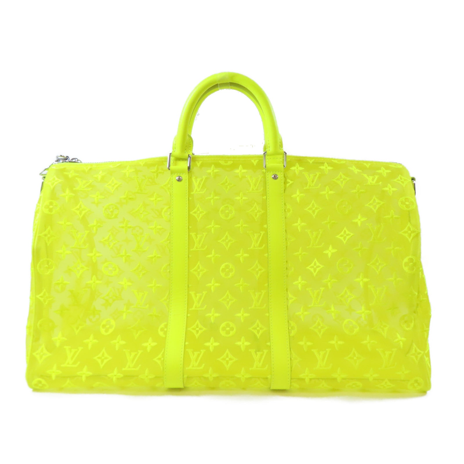 LOUIS VUITTON 尼龍Keepall Bandouliere 50銀扣波士頓包黃色