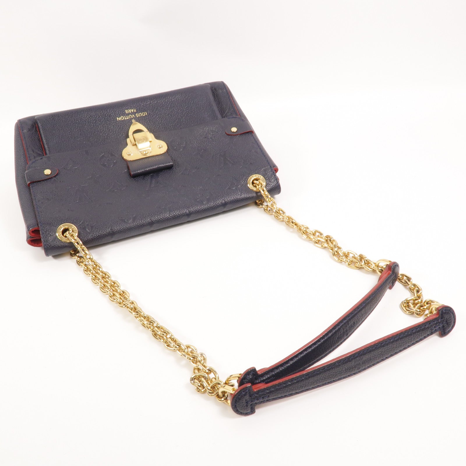LOUIS VUITTON Monogram Empreinte Vavin PM金扣肩背袋深藍色