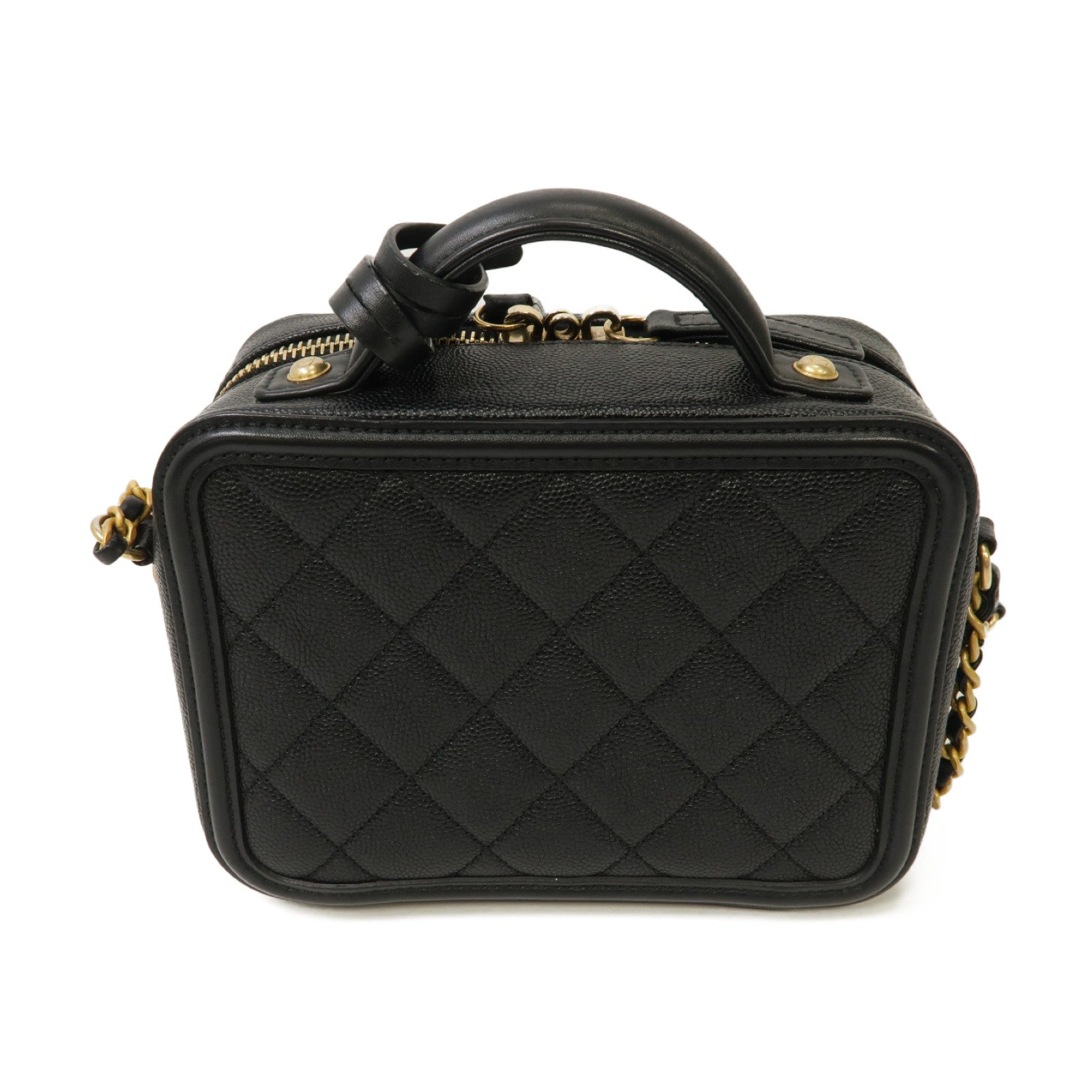 CHANEL 【激減優惠】菱格Caviar皮革Vanity Case金扣手挽肩背兩用袋黒色