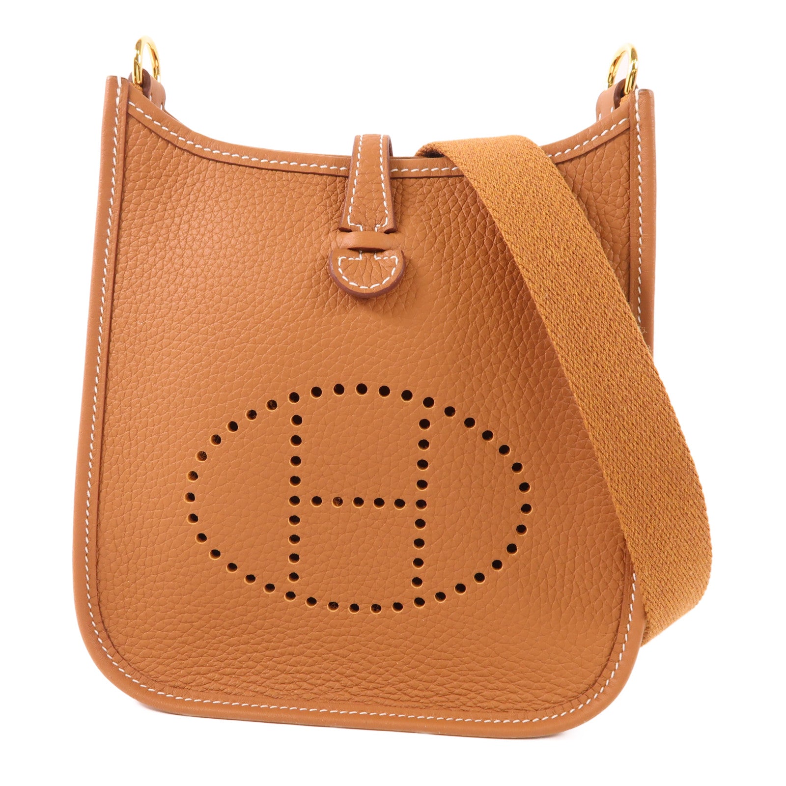 HERMES Clemence皮革Evelyne TPM金扣肩背袋37 Gold
