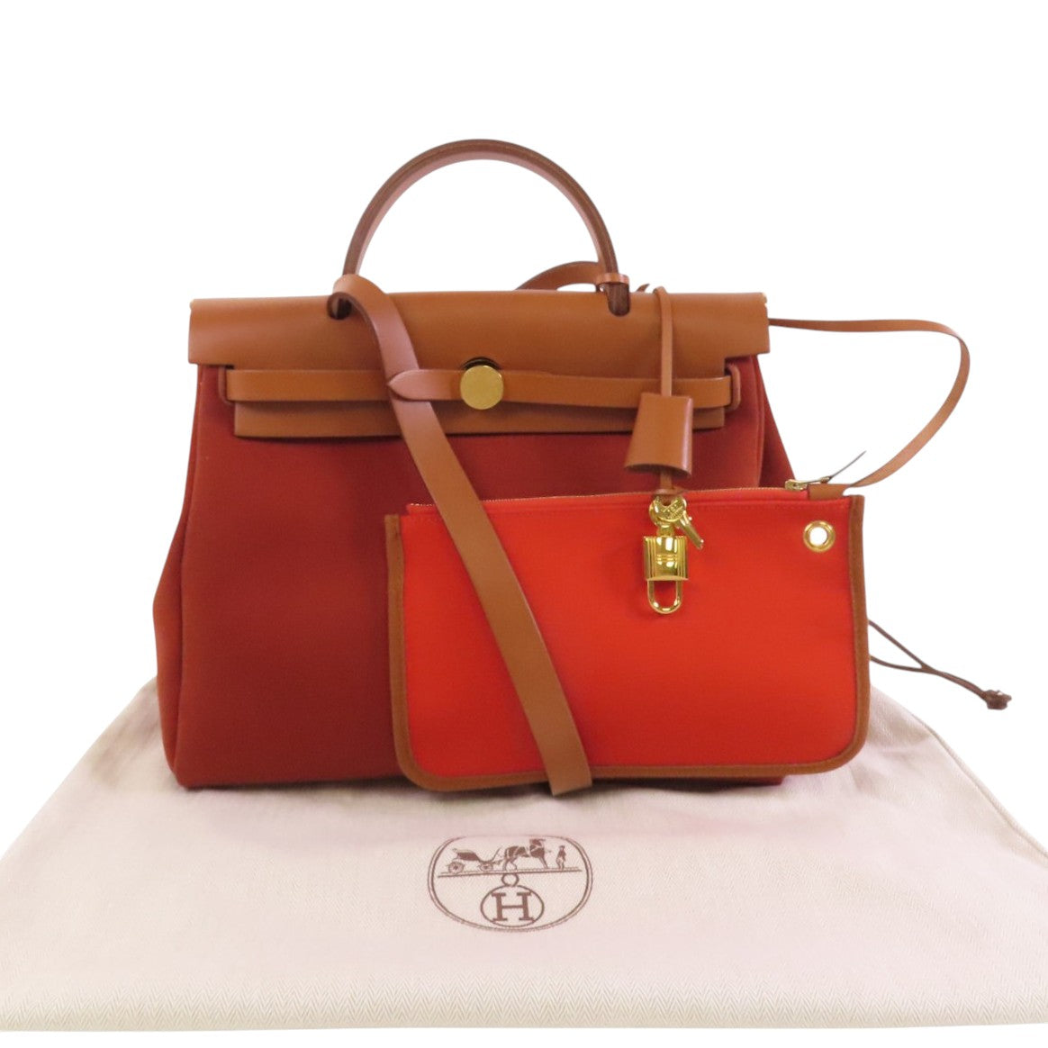 HERMES 帆布Herbag PM金扣手挽肩背兩用袋