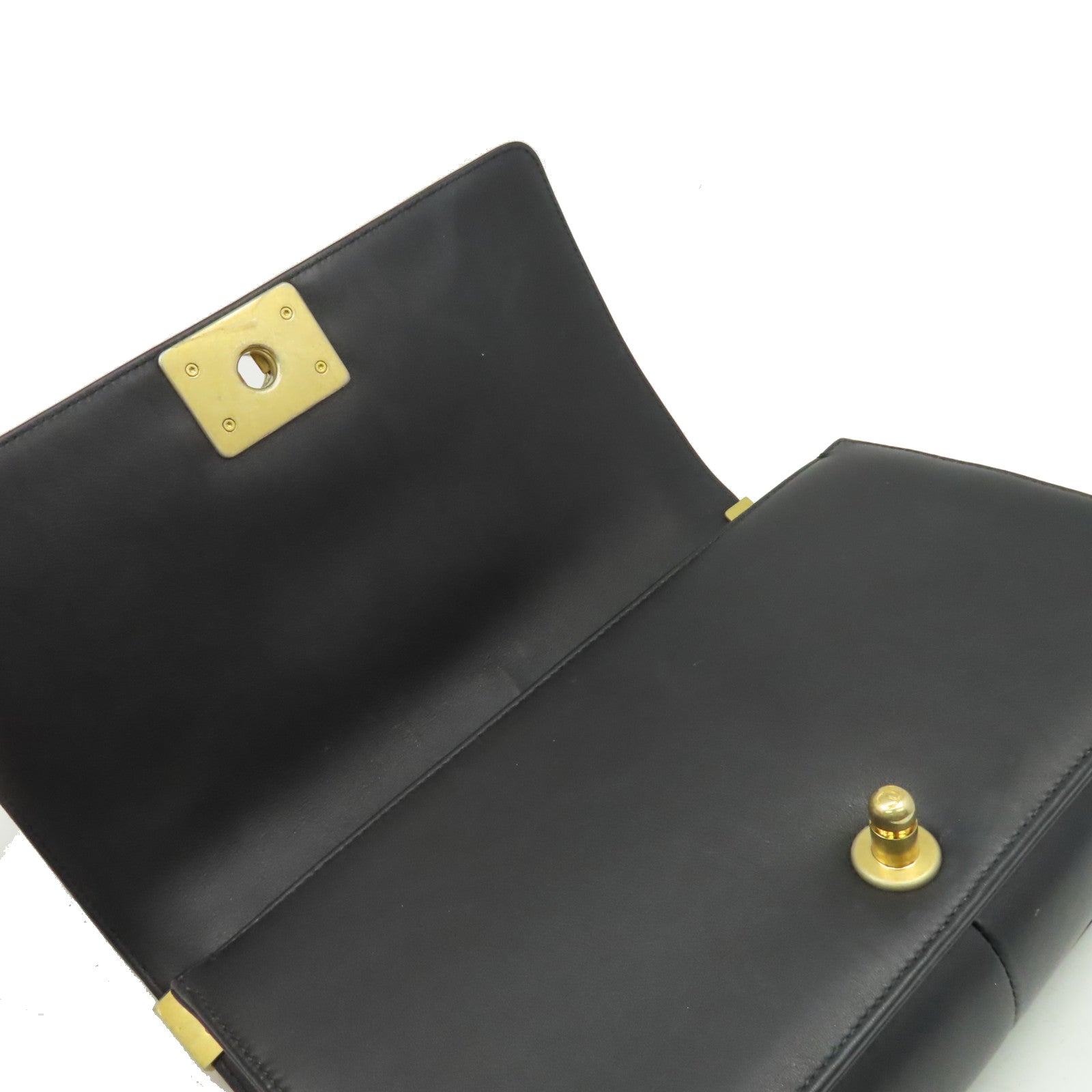 CHANEL 【激減優惠】斜紋羊皮皮革Boy Chanel 25cmShoulder Bag金扣鏈帶肩背袋黑色