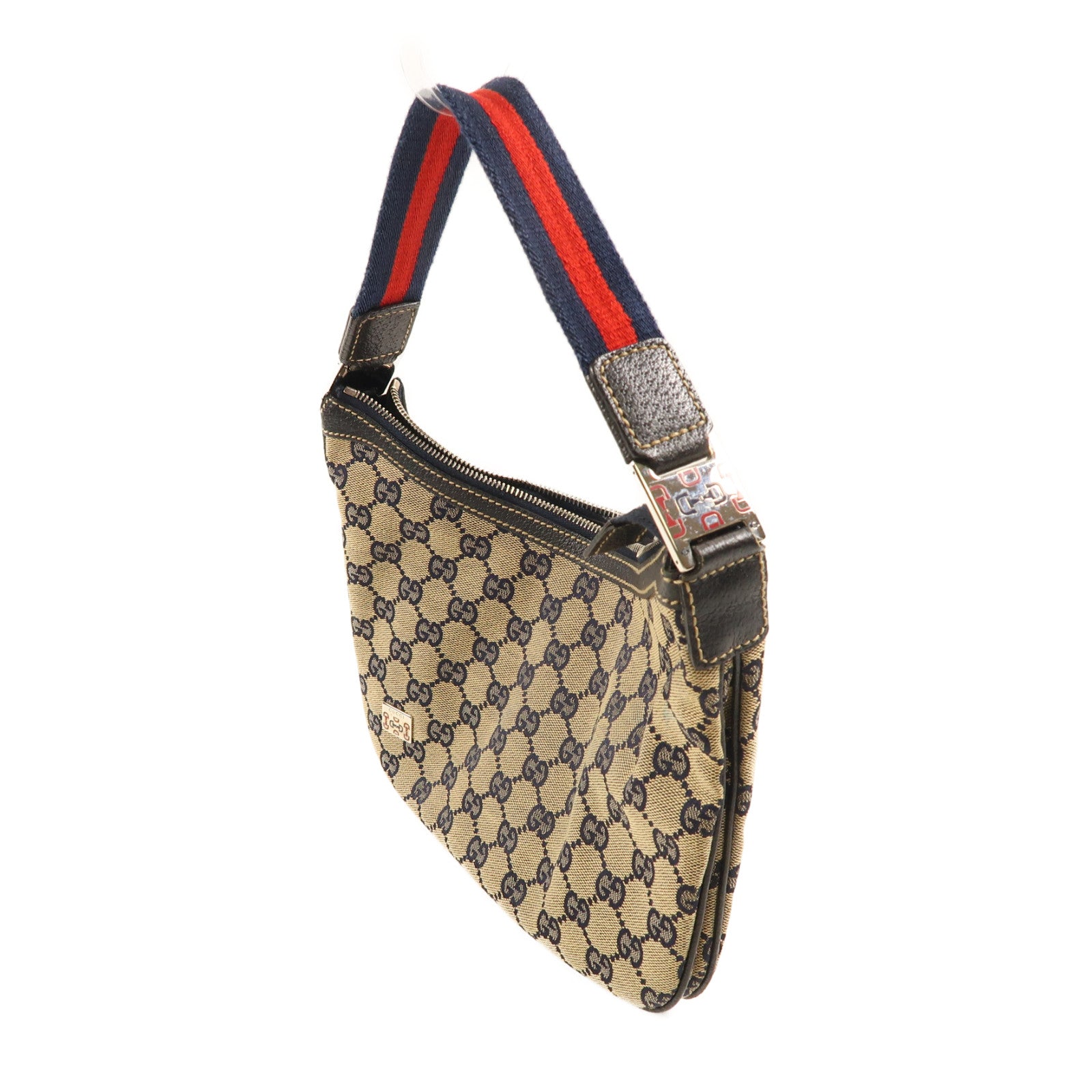 GUCCI 帆布Shoulder Bag銀扣肩背袋藍色