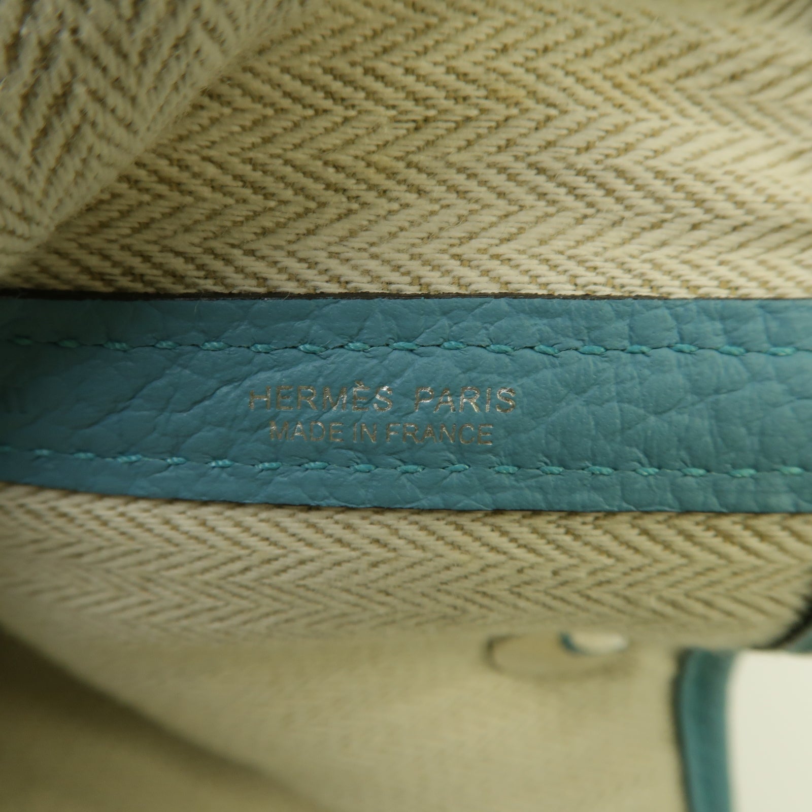 HERMES Country皮革Garden Party PM銀扣手挽袋Bleu-Atoll藍色