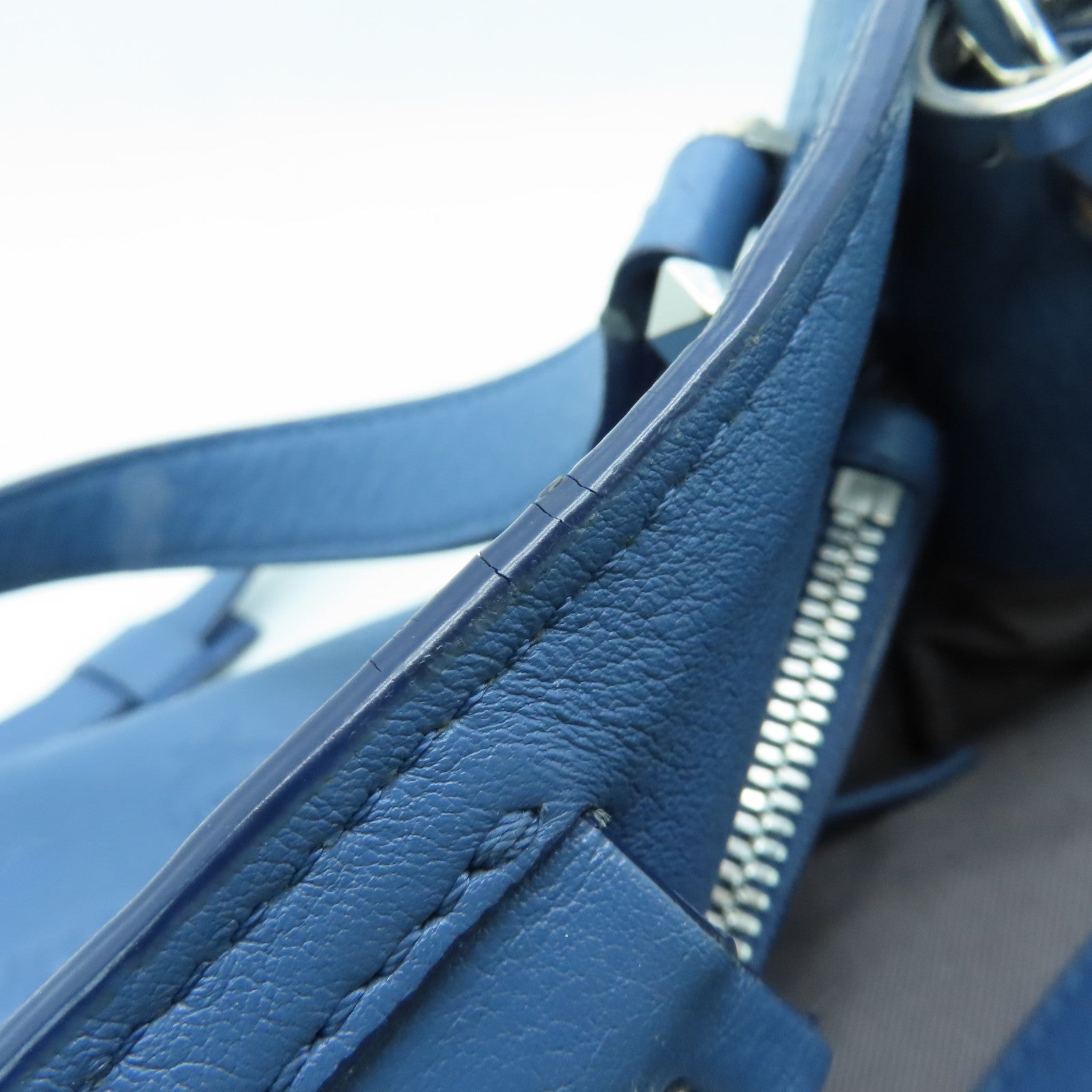 MCM 牛皮皮革2Way Shoulder Bag银扣手挽肩背两用袋蓝色