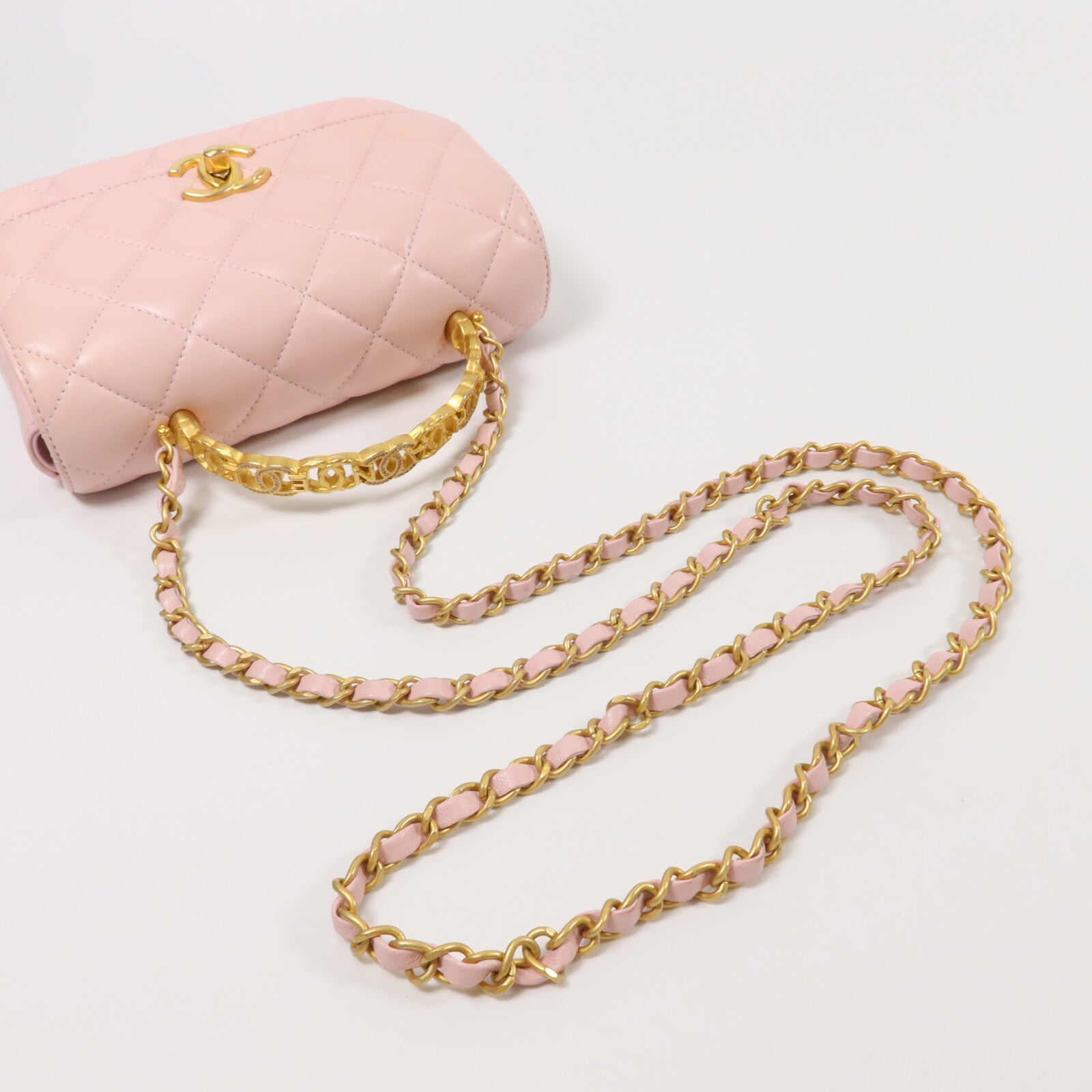 CHANEL 羊皮皮革Mini Handle Flap Bag鏈帶手挽肩背兩用袋