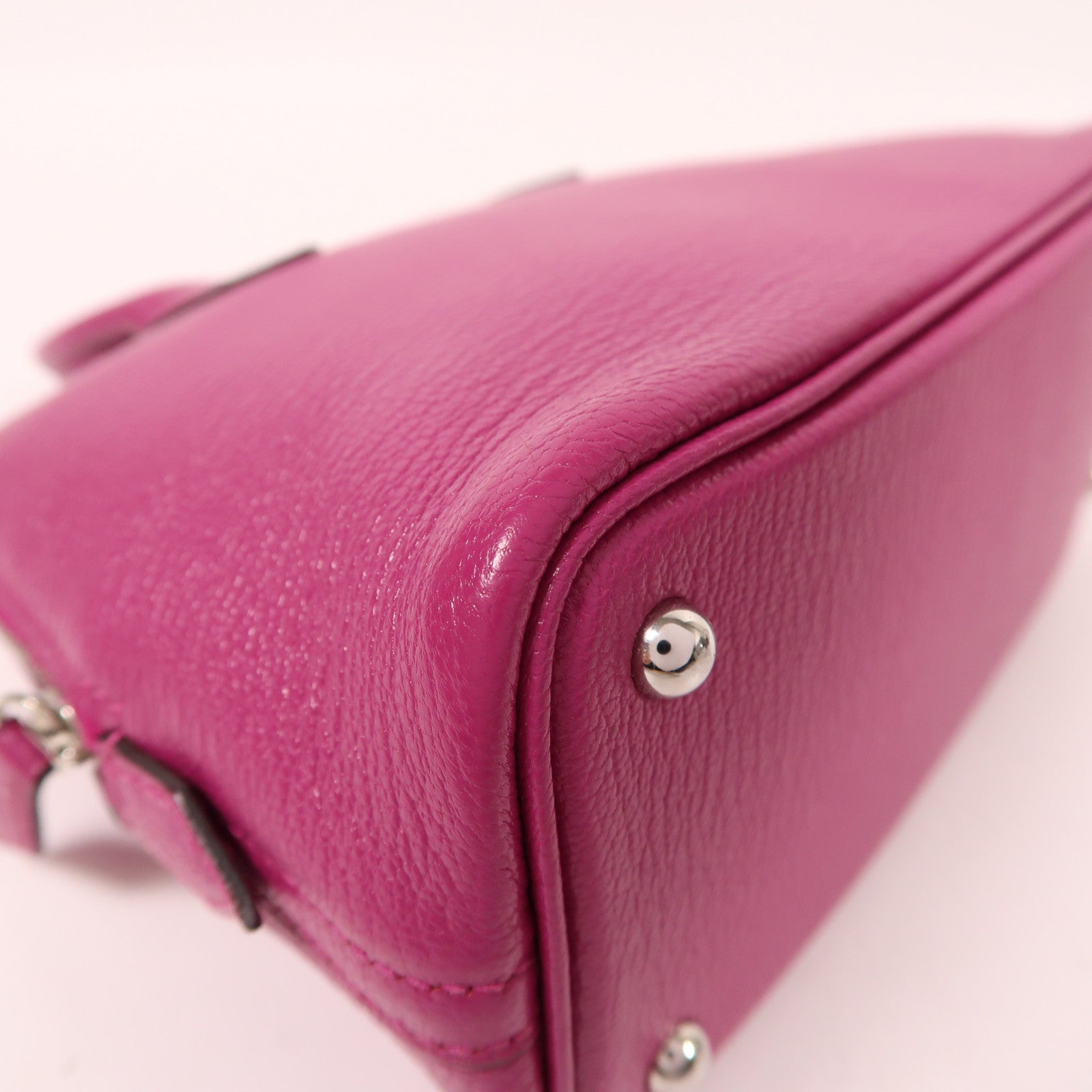 HERMES Chevre皮革Mini Bolide銀扣手挽肩背兩用袋木蘭粉色