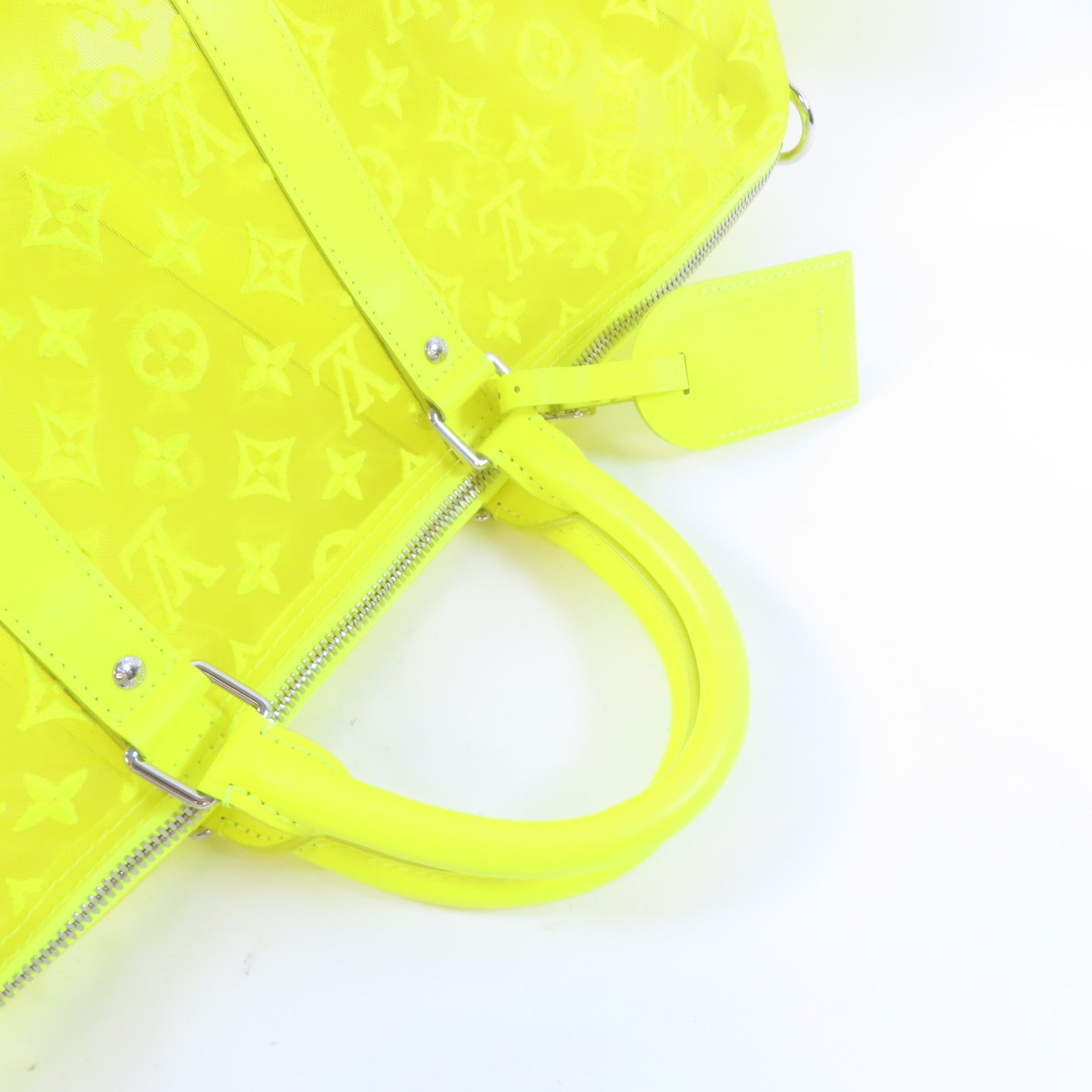 LOUIS VUITTON 尼龍Keepall Bandouliere 50銀扣波士頓包黃色