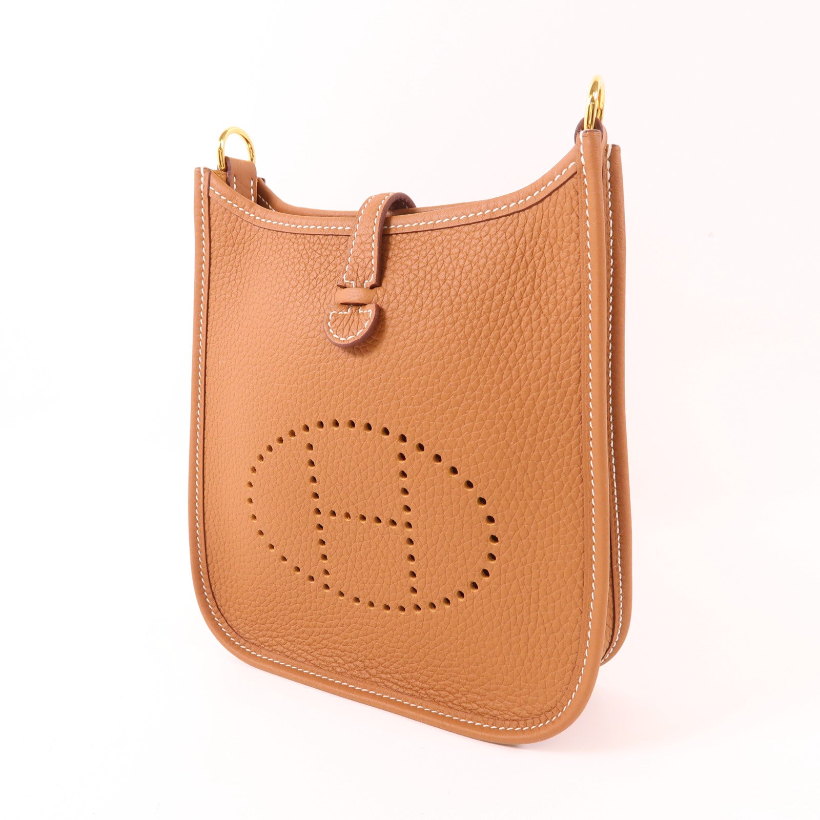 HERMES Clemence皮革Evelyne TPM金扣肩背袋37 Gold