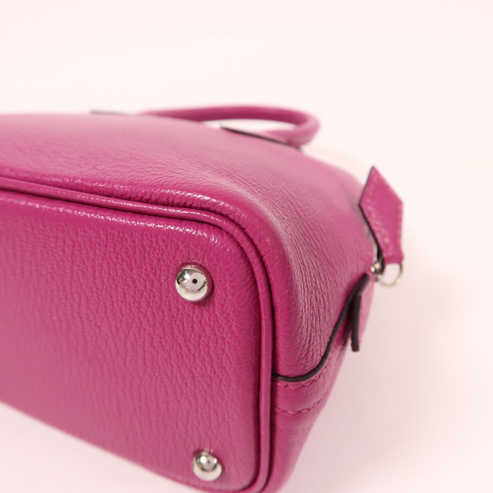 HERMES Chevre皮革Mini Bolide銀扣手挽肩背兩用袋木蘭粉色