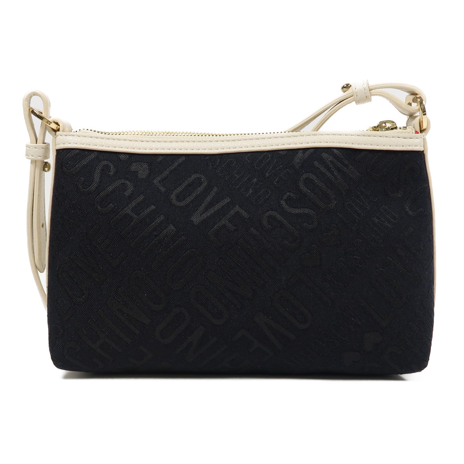 MOSCHINO 帆布Shoulder Bag金扣肩背袋黑色/白色