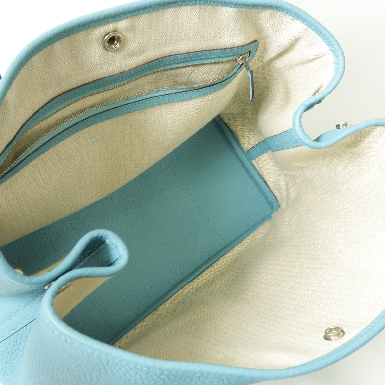 HERMES Country皮革Garden Party PM銀扣手挽袋Bleu-Atoll藍色
