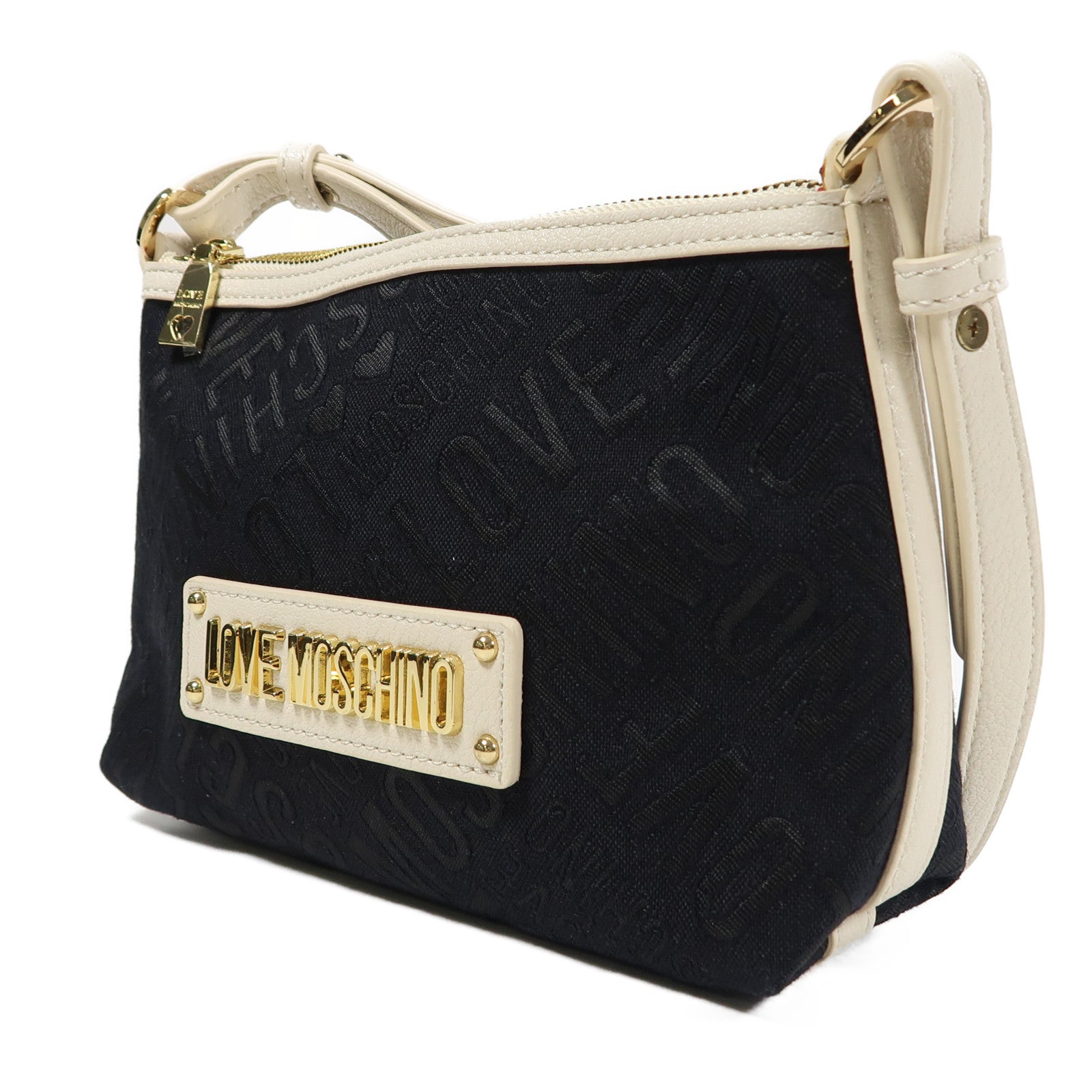 MOSCHINO 帆布Shoulder Bag金扣肩背袋黑色/白色