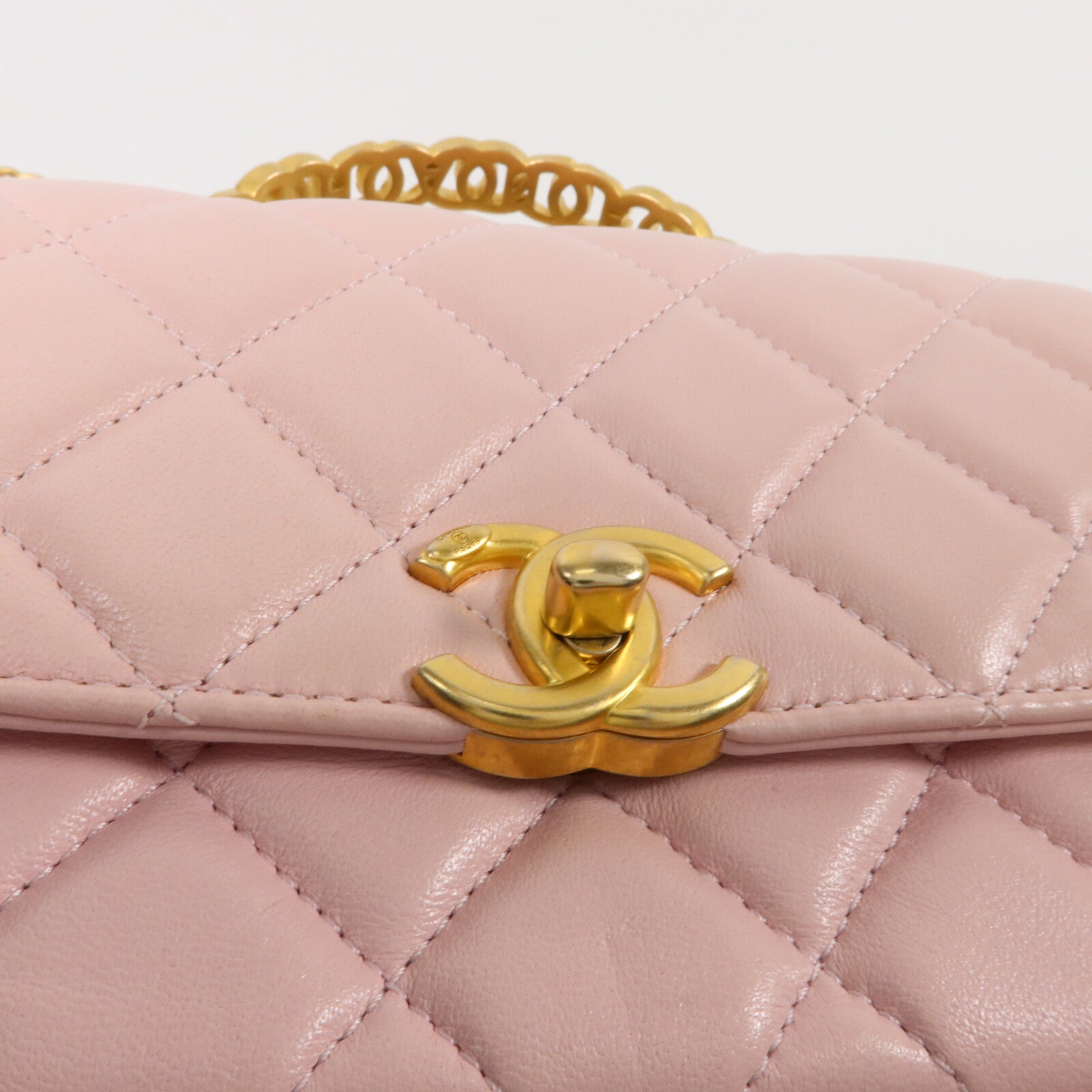 CHANEL 羊皮皮革Mini Handle Flap Bag鏈帶手挽肩背兩用袋