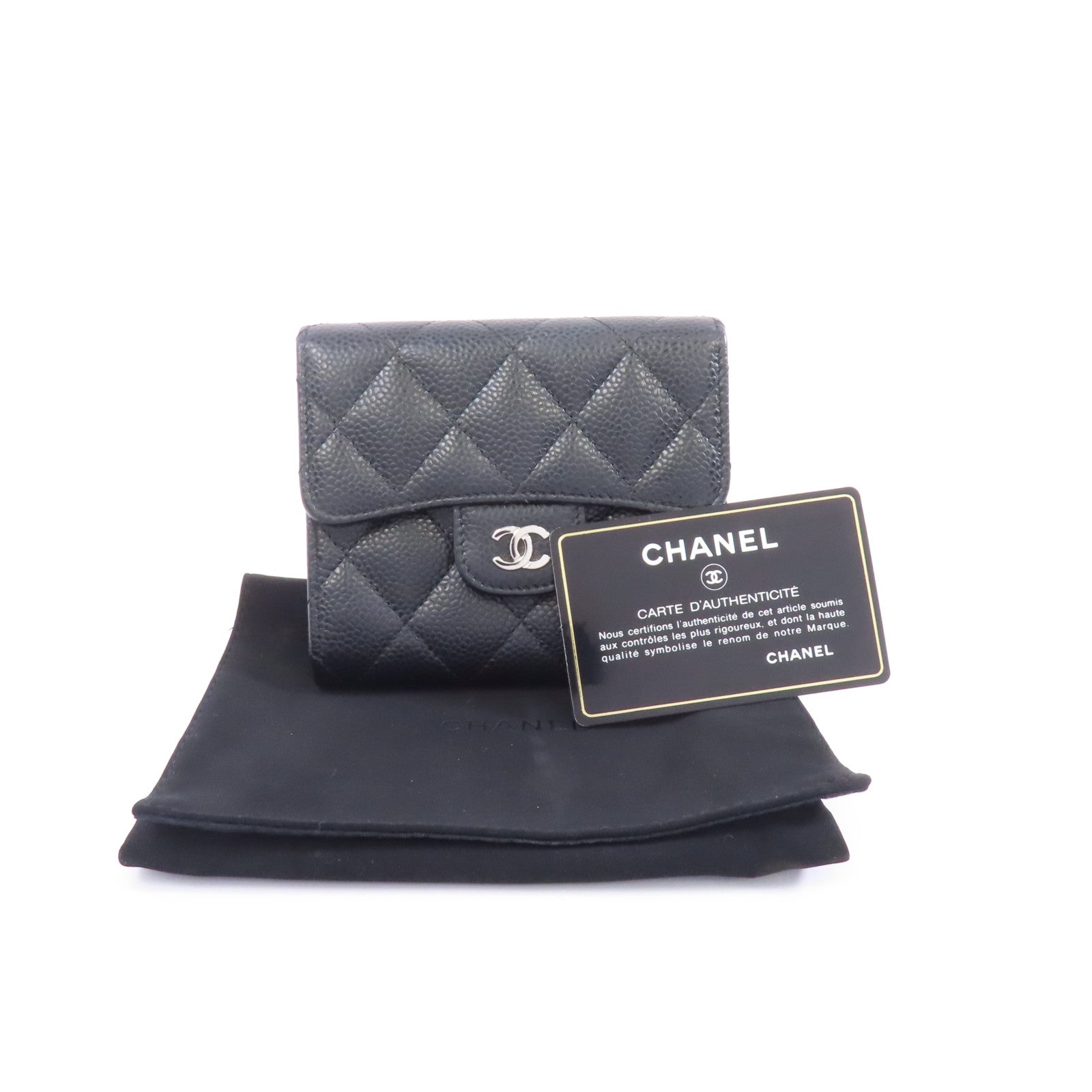 CHANEL 菱格Caviar皮革Classic Wallet銀扣錢包黑色