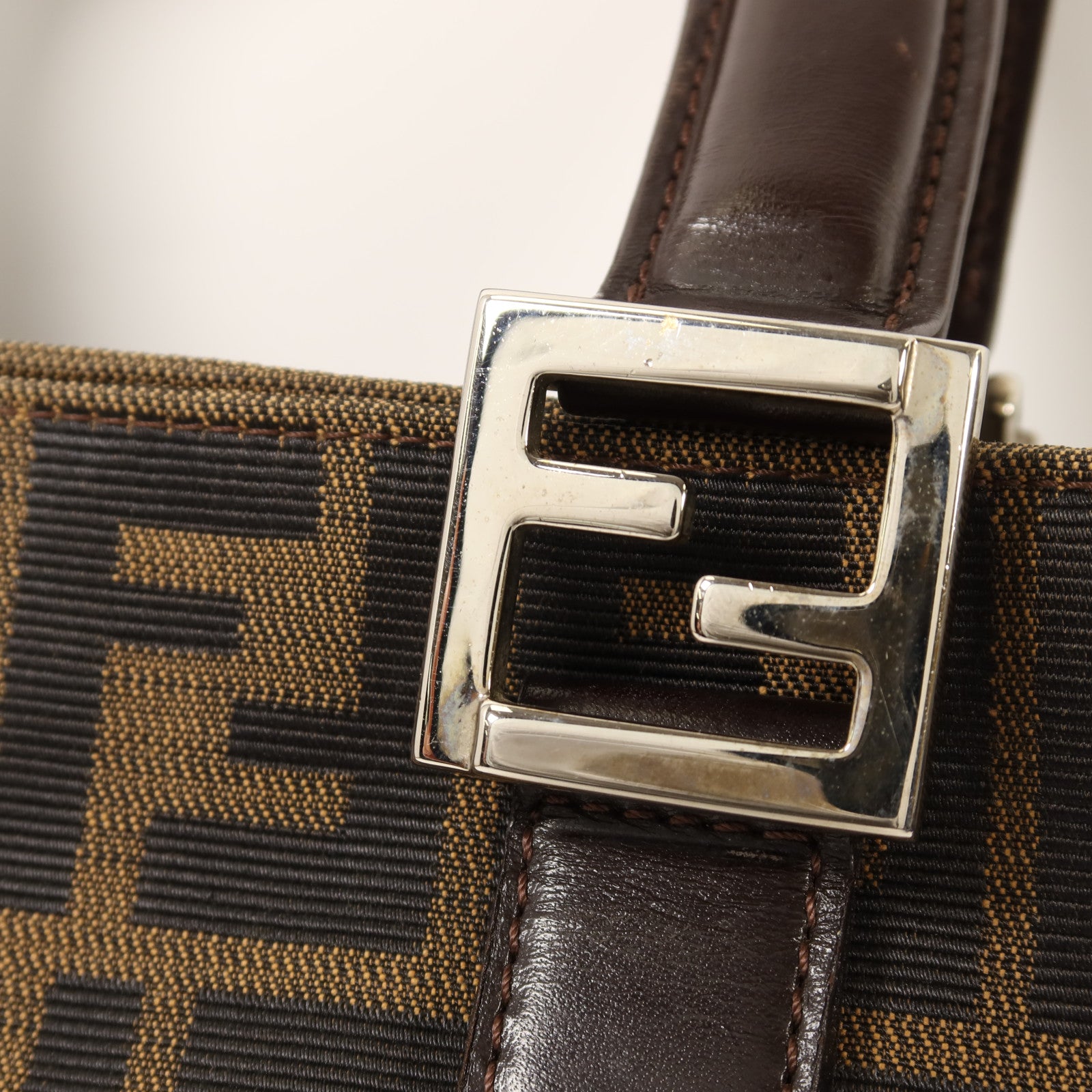 FENDI 帆布Zucca Small Tote Bag銀扣手挽袋