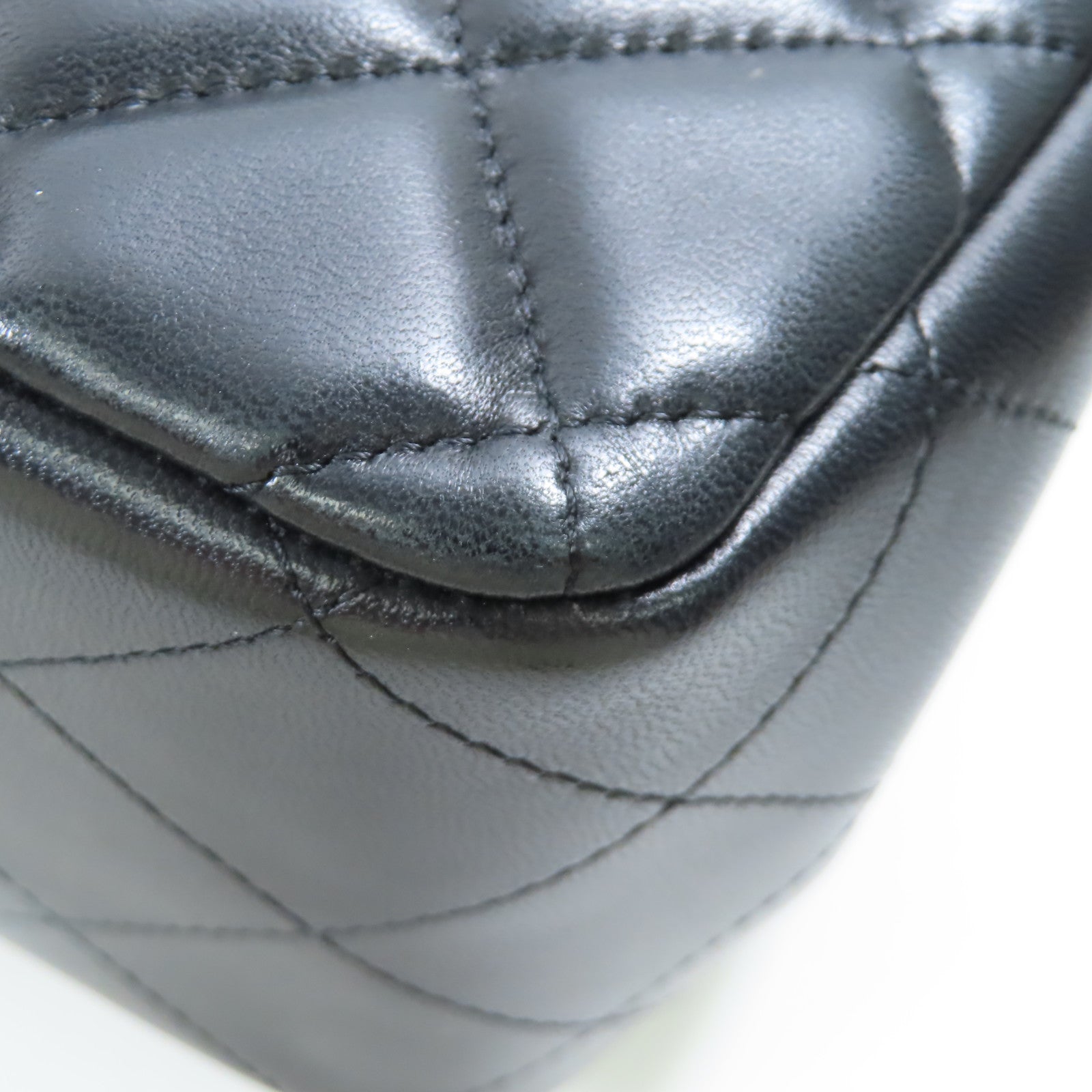 CHANEL 羊皮皮革Large Classic銀扣鏈帶肩背袋黑色