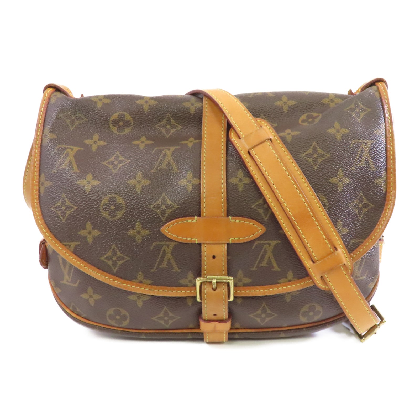 LOUIS VUITTON Monogram Saumur 30金扣肩背袋棕色