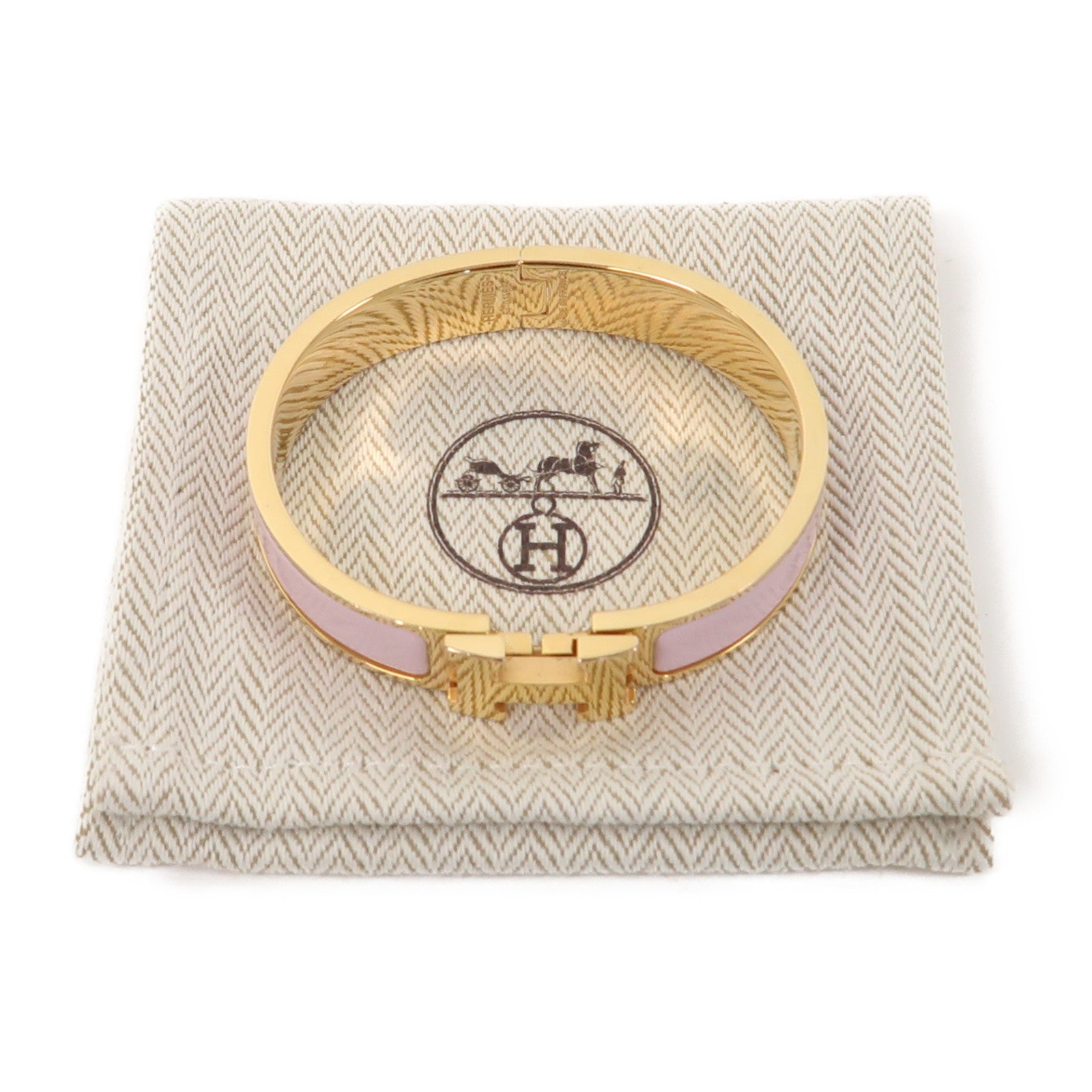 HERMES 金屬Clic H金扣手鐲粉紅色/金色