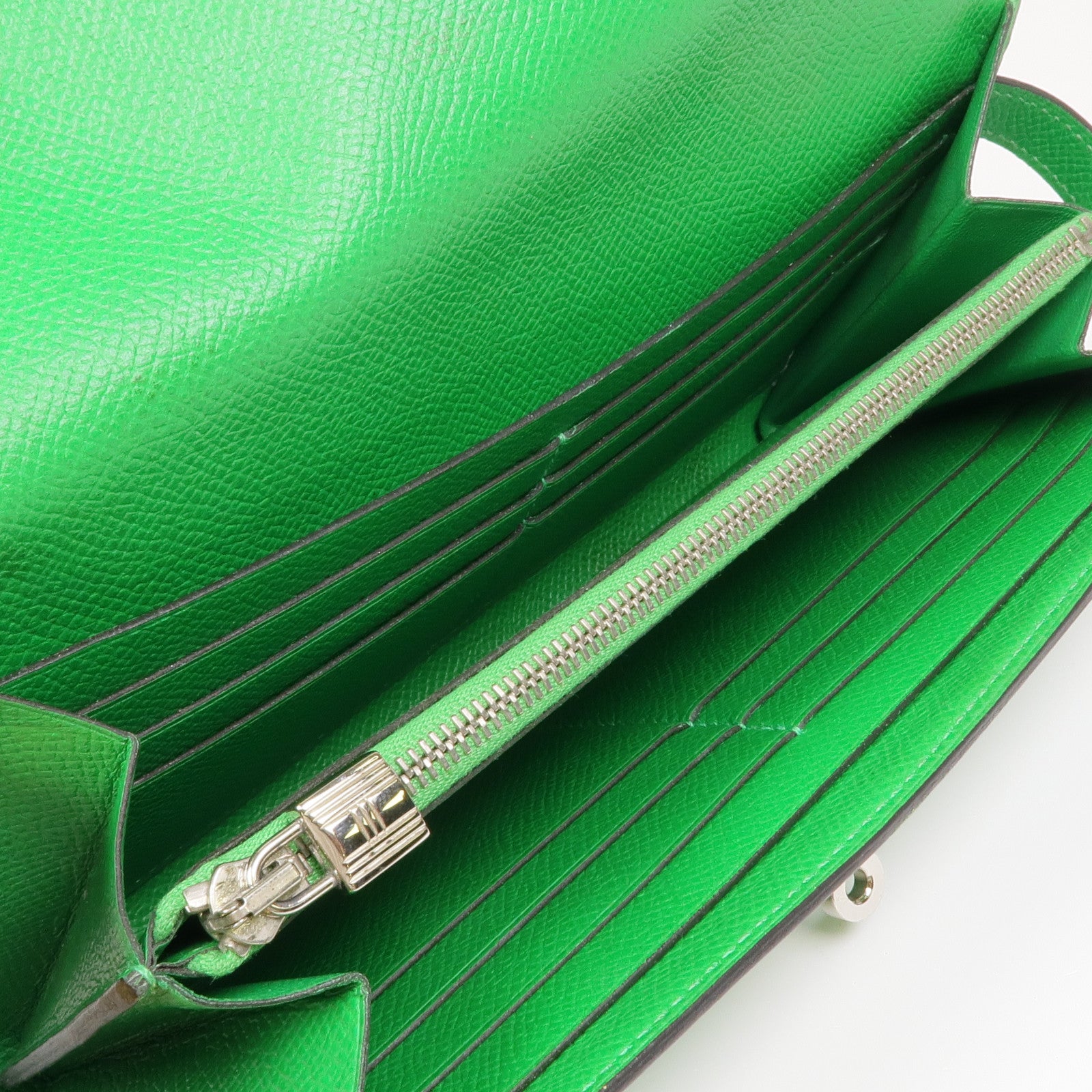 HERMES Epsom皮革Kelly Long Wallet銀扣長錢包Bambou