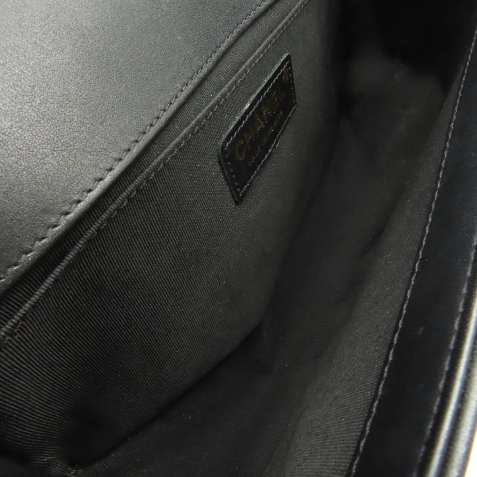 CHANEL 【激減優惠】斜紋羊皮皮革Boy Chanel 25cmShoulder Bag金扣鏈帶肩背袋黑色