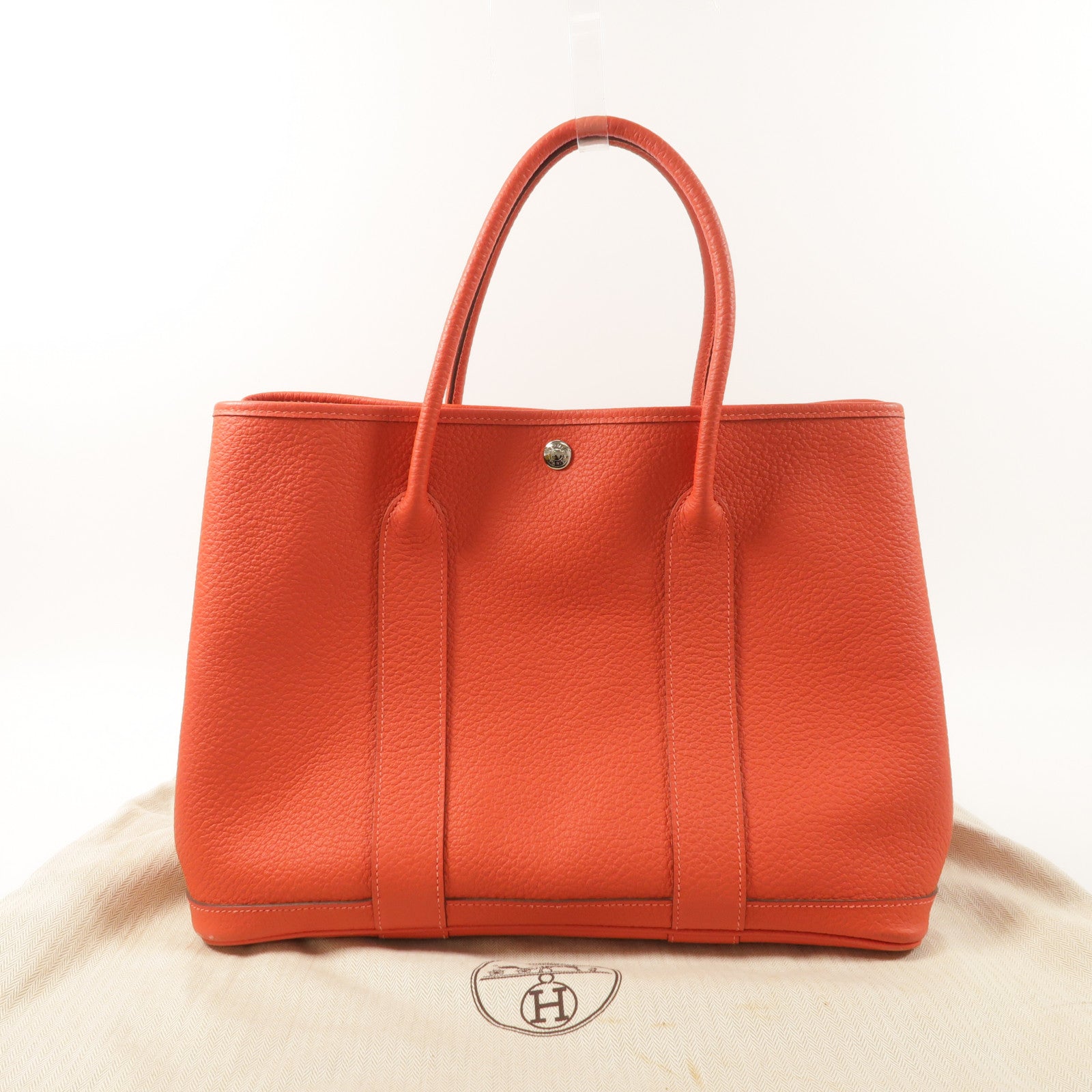 HERMES Negonda皮革Garden Party PM銀扣手挽袋Rouge Pivoine