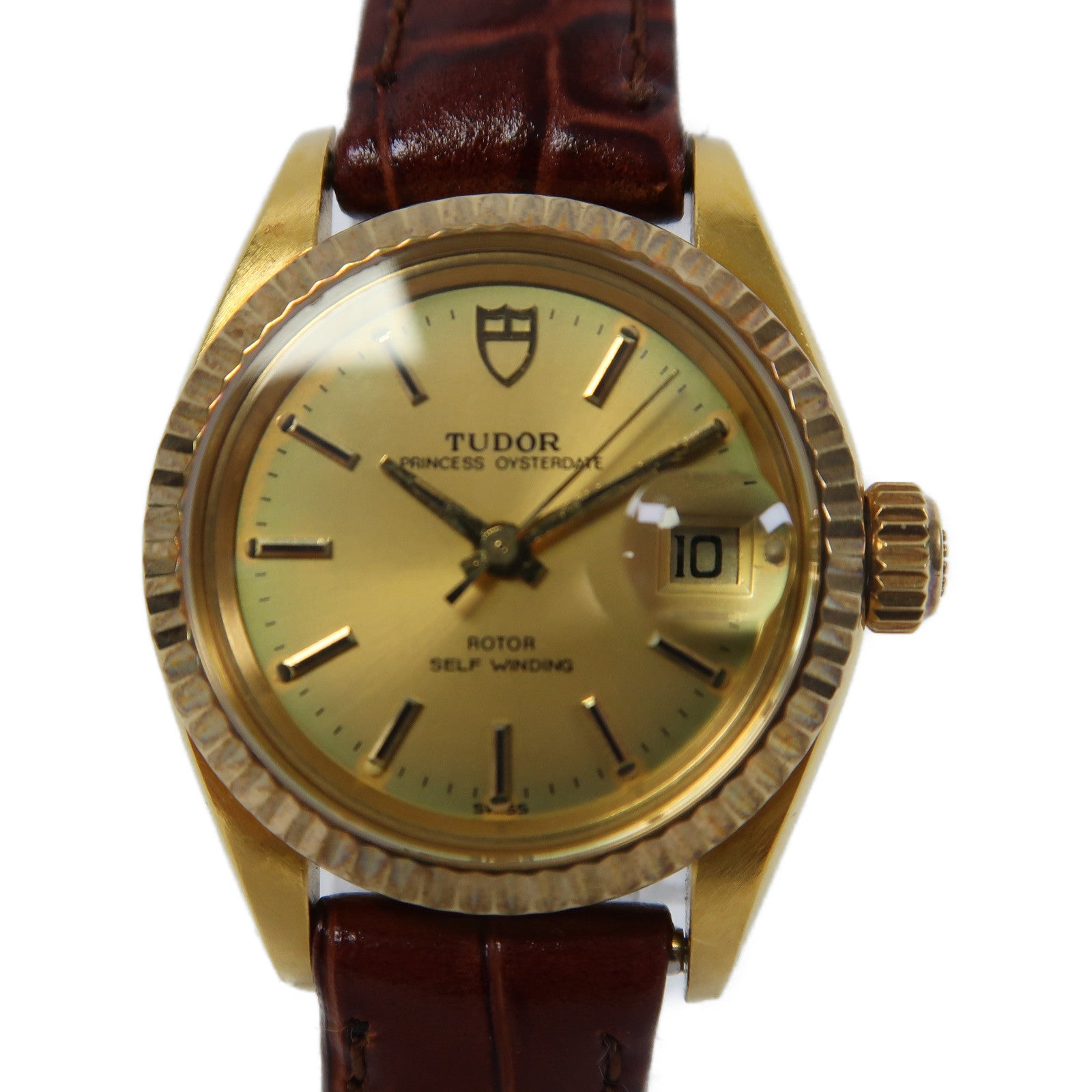 TUDOR 【激減優惠】Princess Oysterdate皮革/18K黃金手錶自動機芯金色