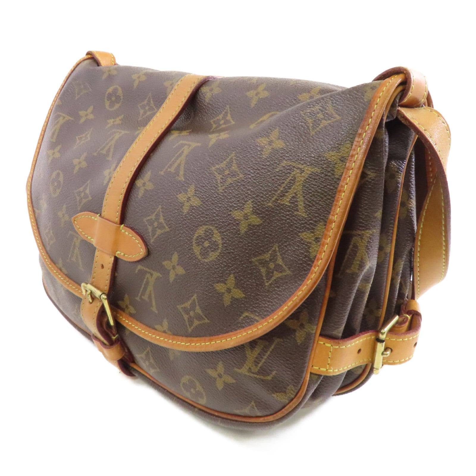 LOUIS VUITTON Monogram Saumur 30金扣肩背袋棕色