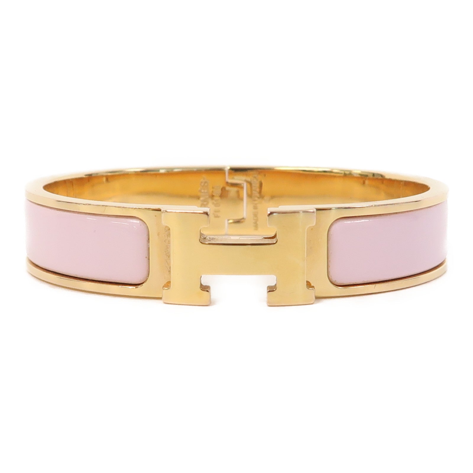 HERMES 金屬Clic H金扣手鐲粉紅色/金色